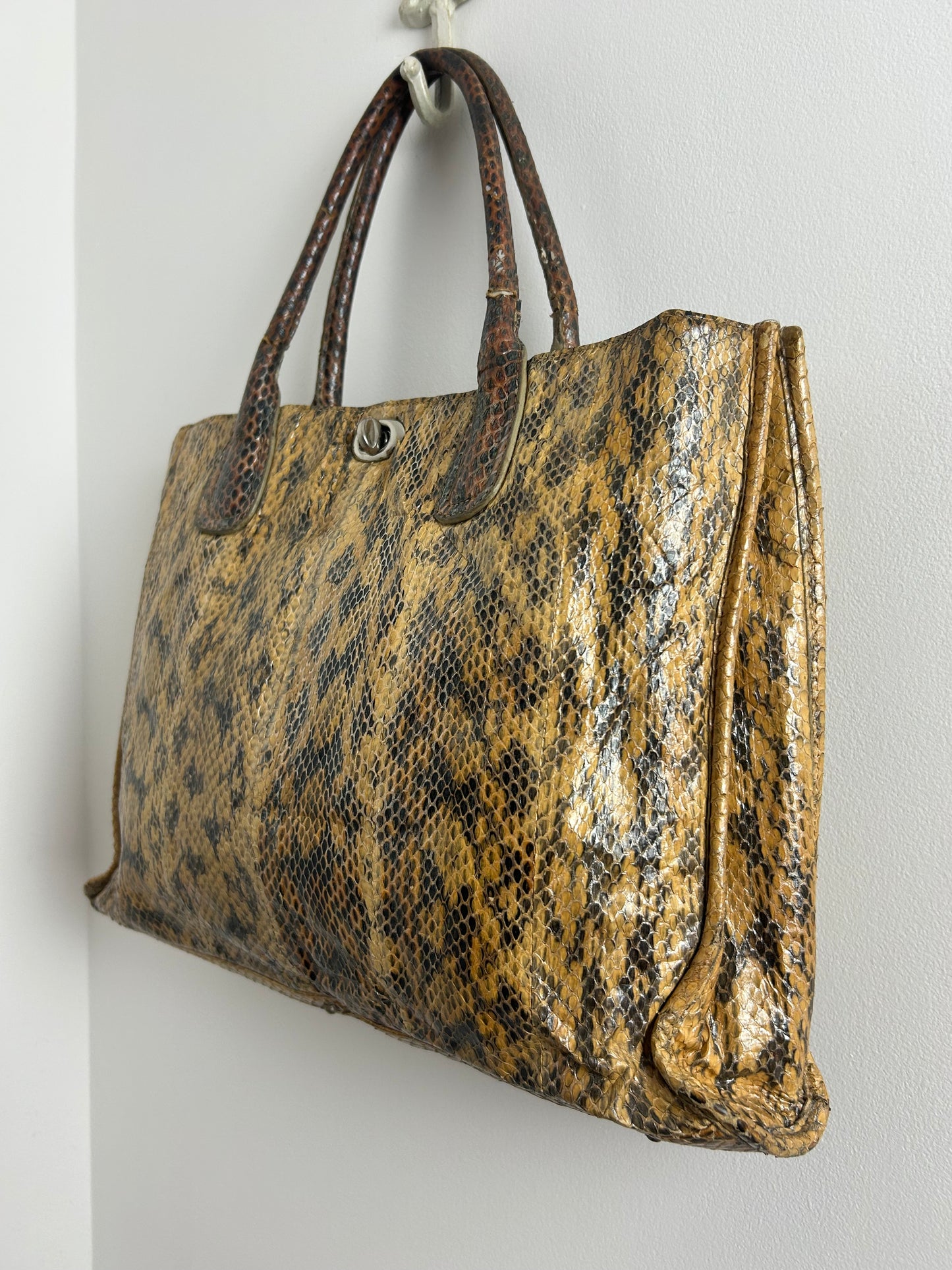 Vintage 1980s BOUTIQUE DESIGNER FRIMA Python Snake Skin Leather Tote Handbag