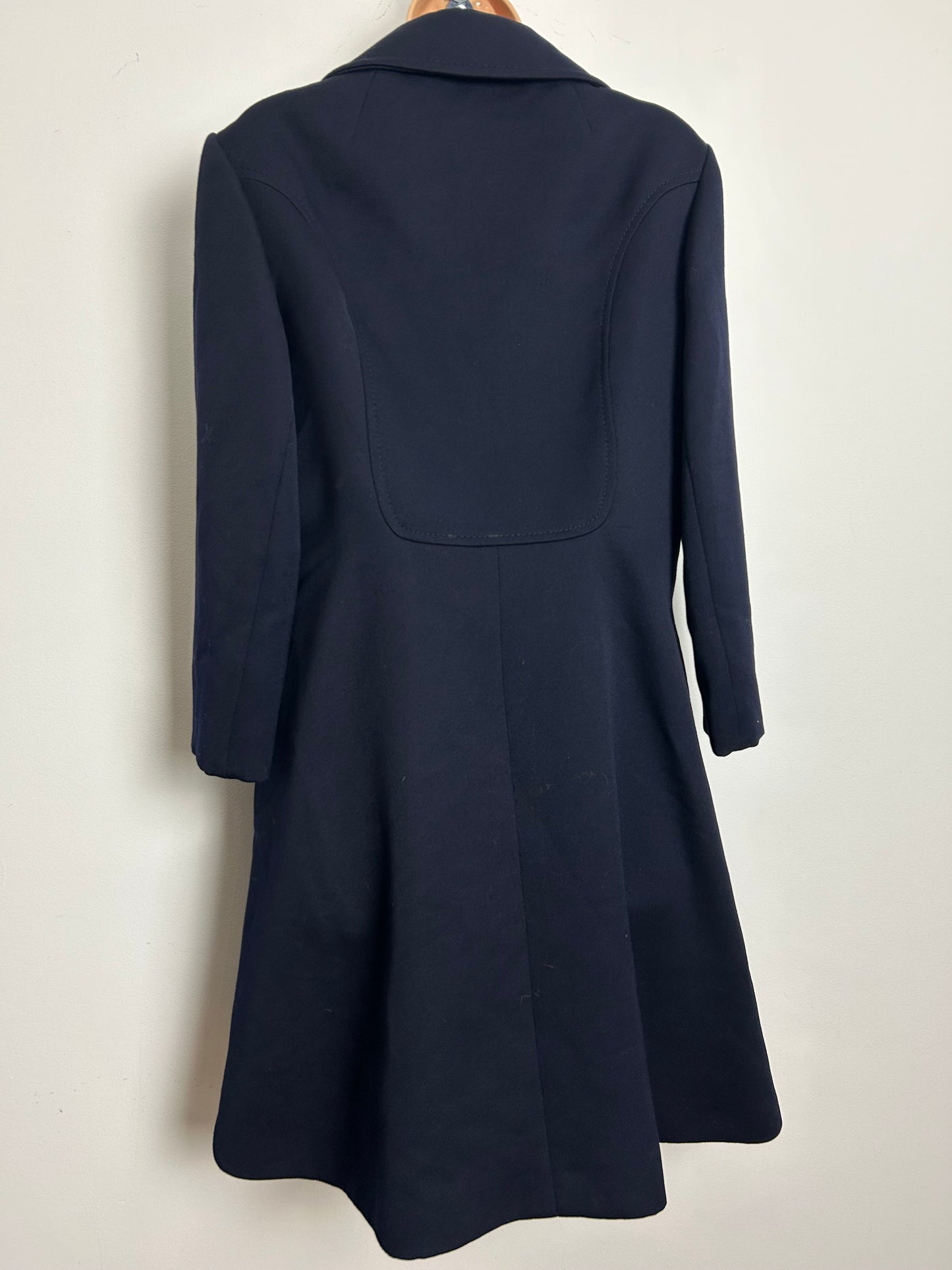 Vintage 1970s KEMPER Size 12 Navy Blue Pure New Wool Double Breasted Military Style Pea Coat