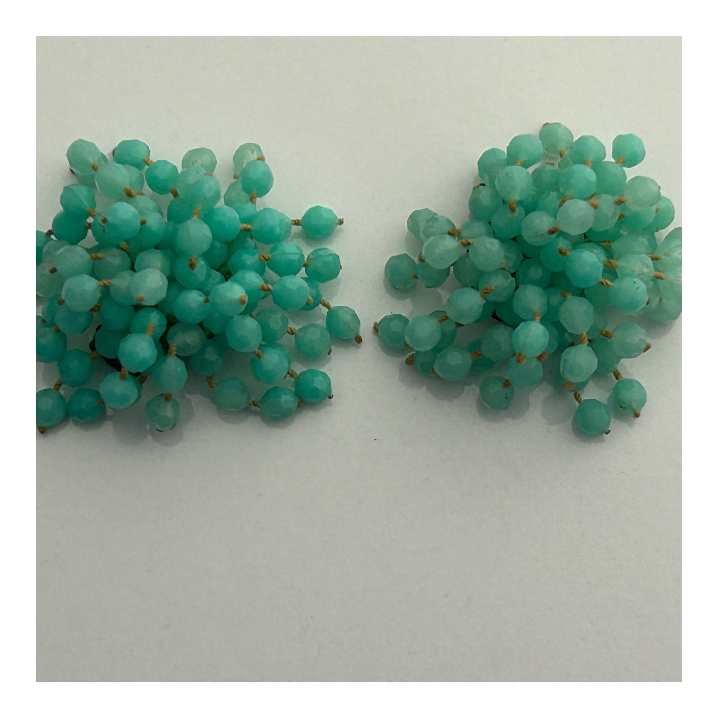Vintage 1960s Greeny Blue Plastic Bead Clip On Earrings