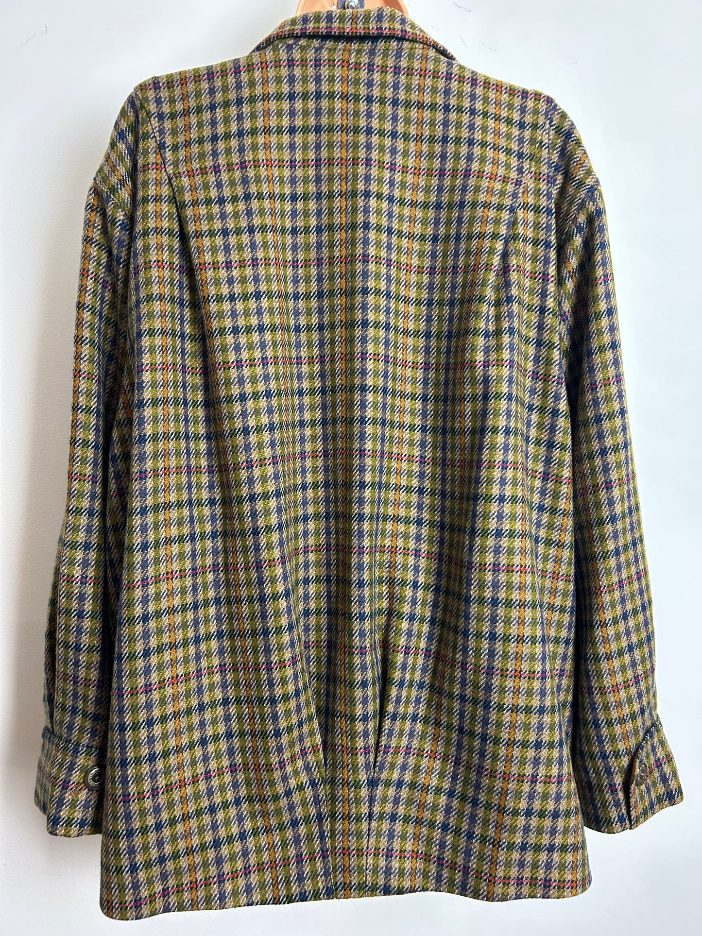 Vintage 1980s Size 14-16 Brown Dogtooth Check Wool Mix Fully Lined Jacket