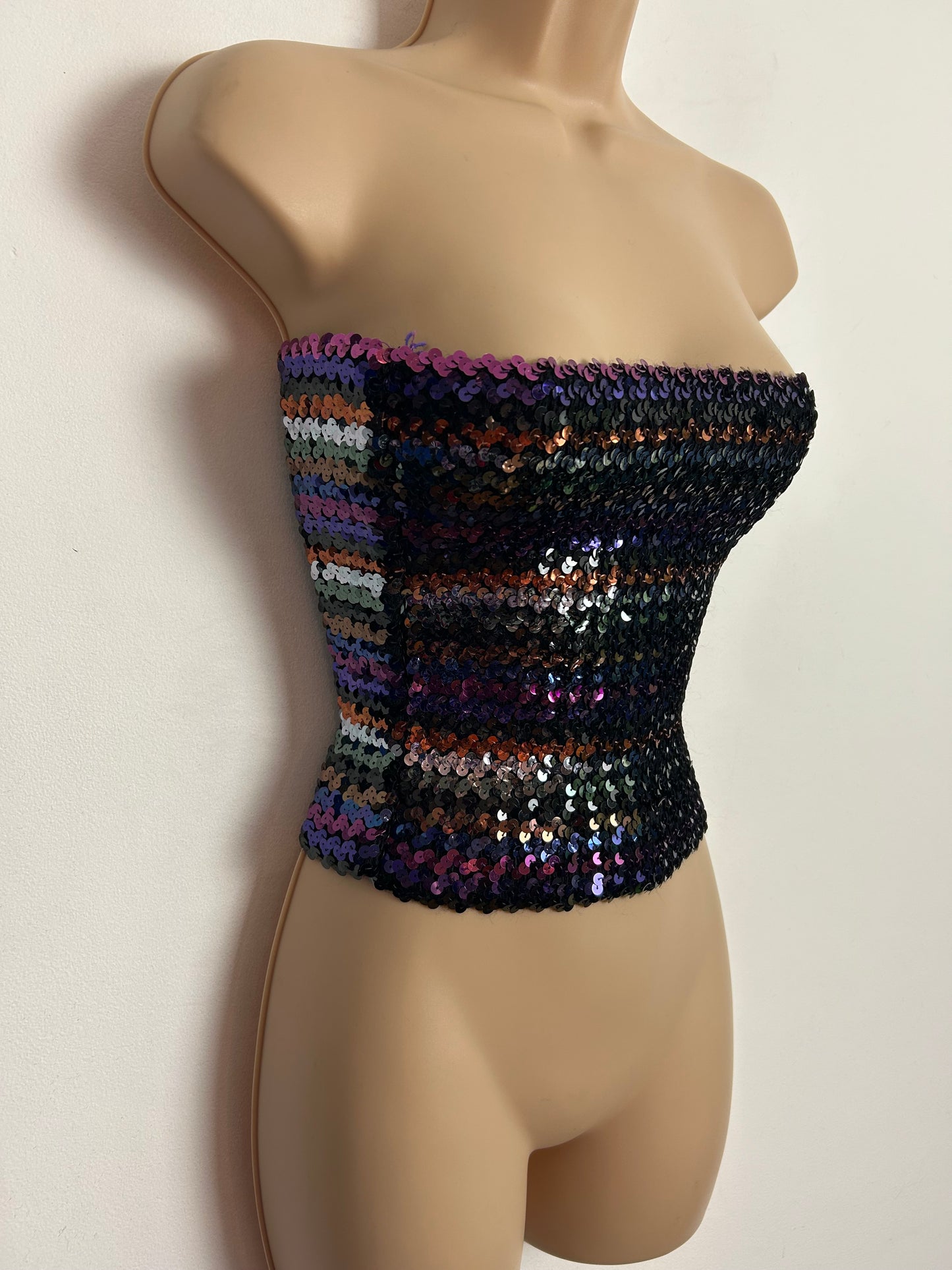 Vintage 1980s CONTEMPO CASUALS Up To Size. 10/12 Strapless Sequin Stretchy Bandeau Top