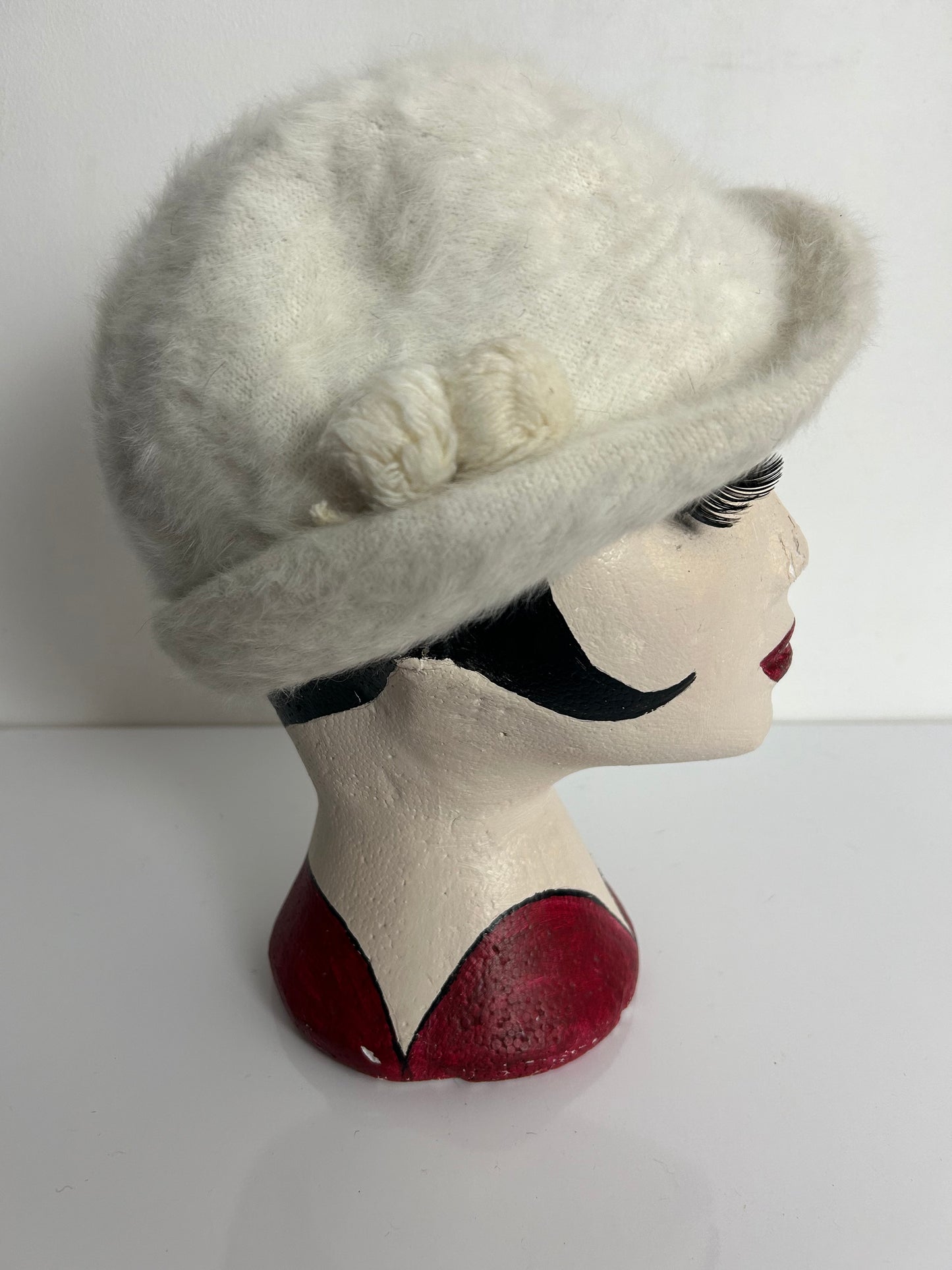 Vintage Cute Cream Angora Mix Bobble Detail Hat
