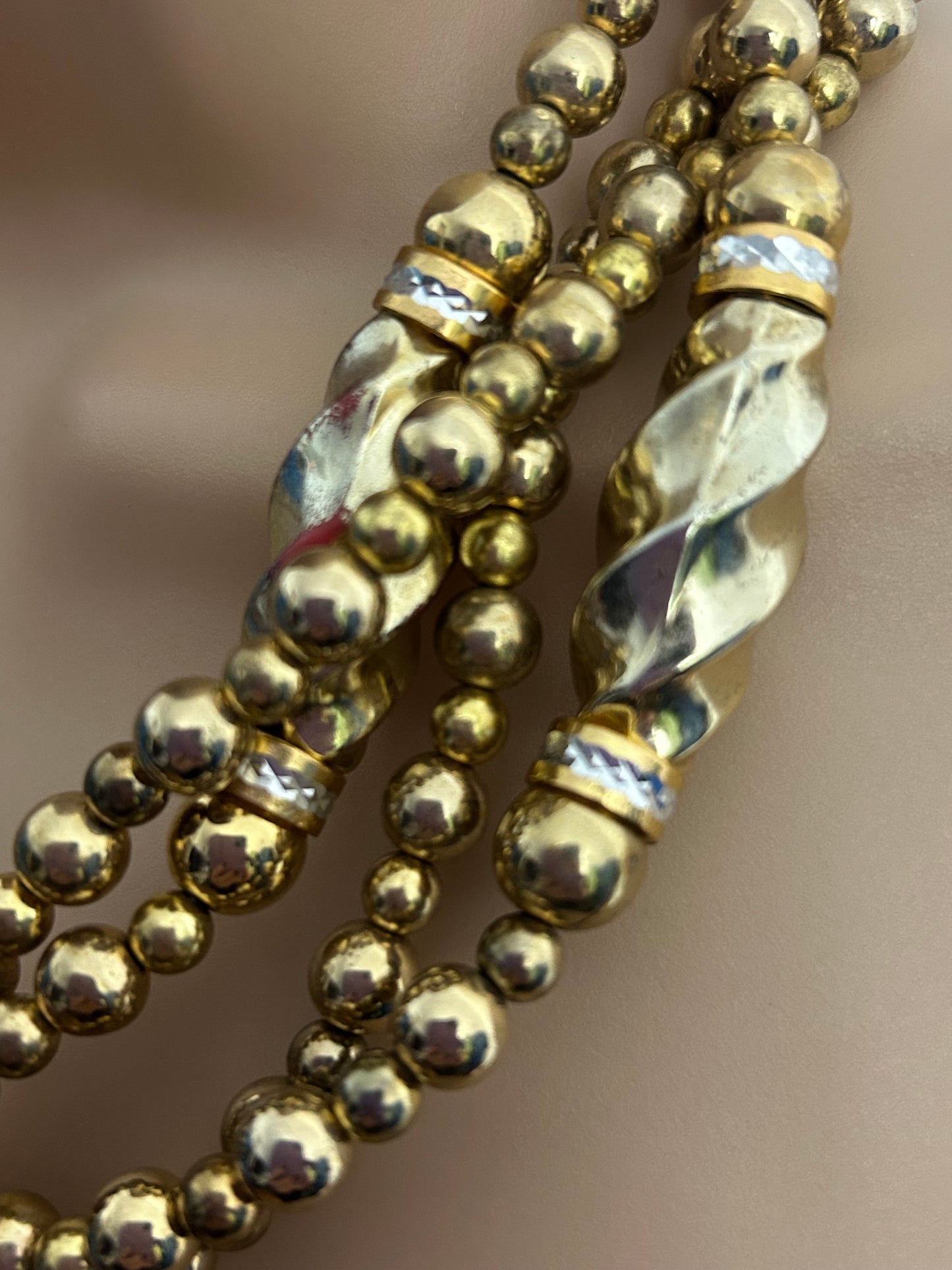 Vintage Chunky Four Strand Gold Bead Statement Necklace