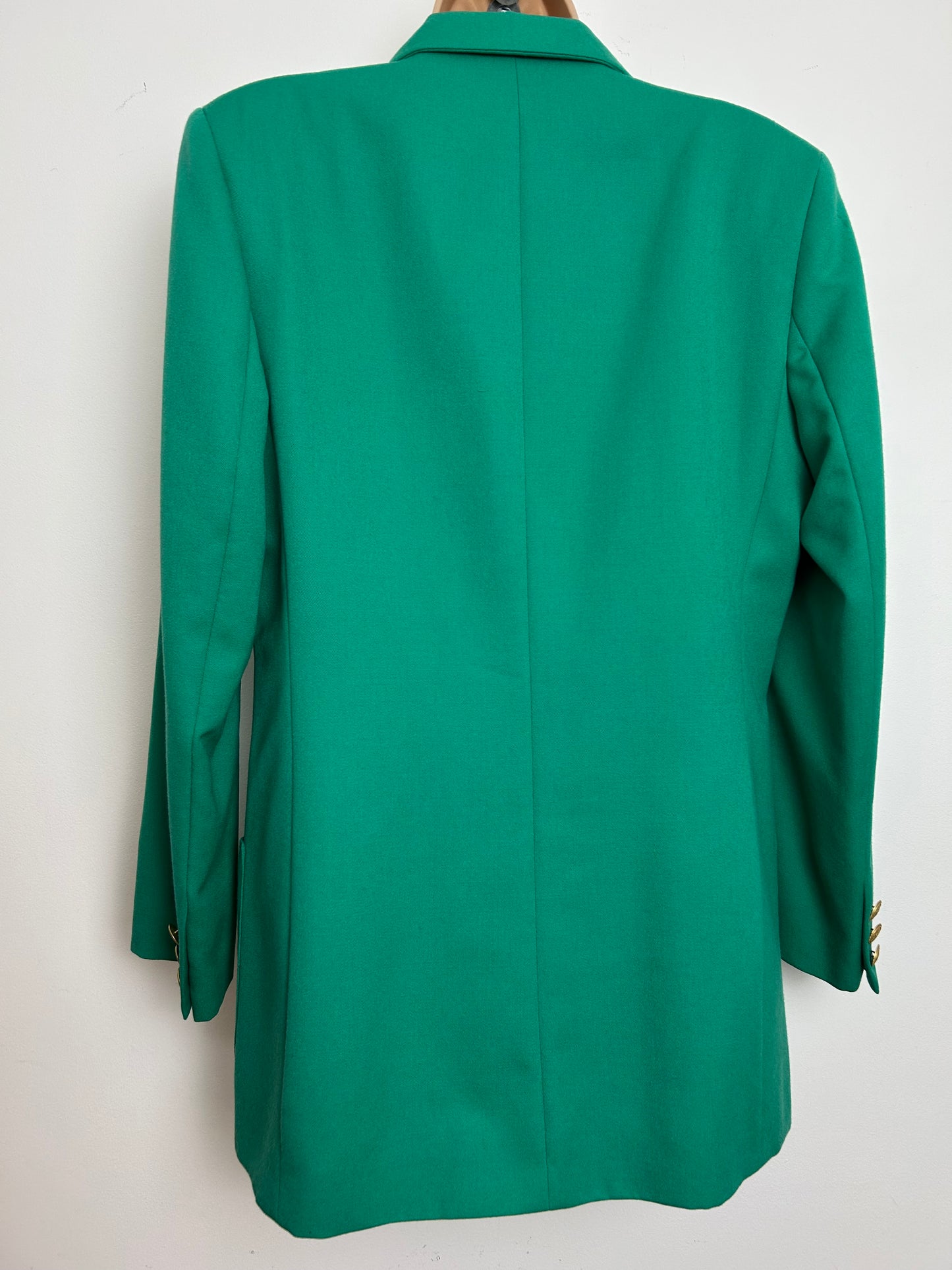 Vintage 1990s ST MICHAEL MARKS & SPENCER Size 12-14 Green Pure Wool Military Style Double Breasted Blazer