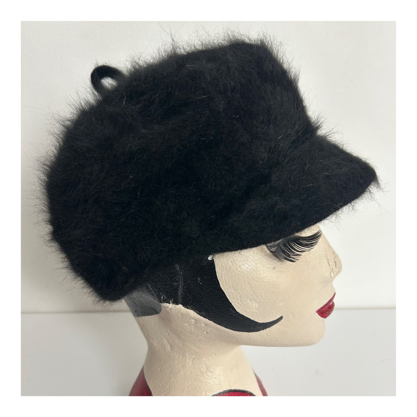 Vintage 1960s MAYSER MILZ Black Angora & Wool Mix Baker Boy Style Hat