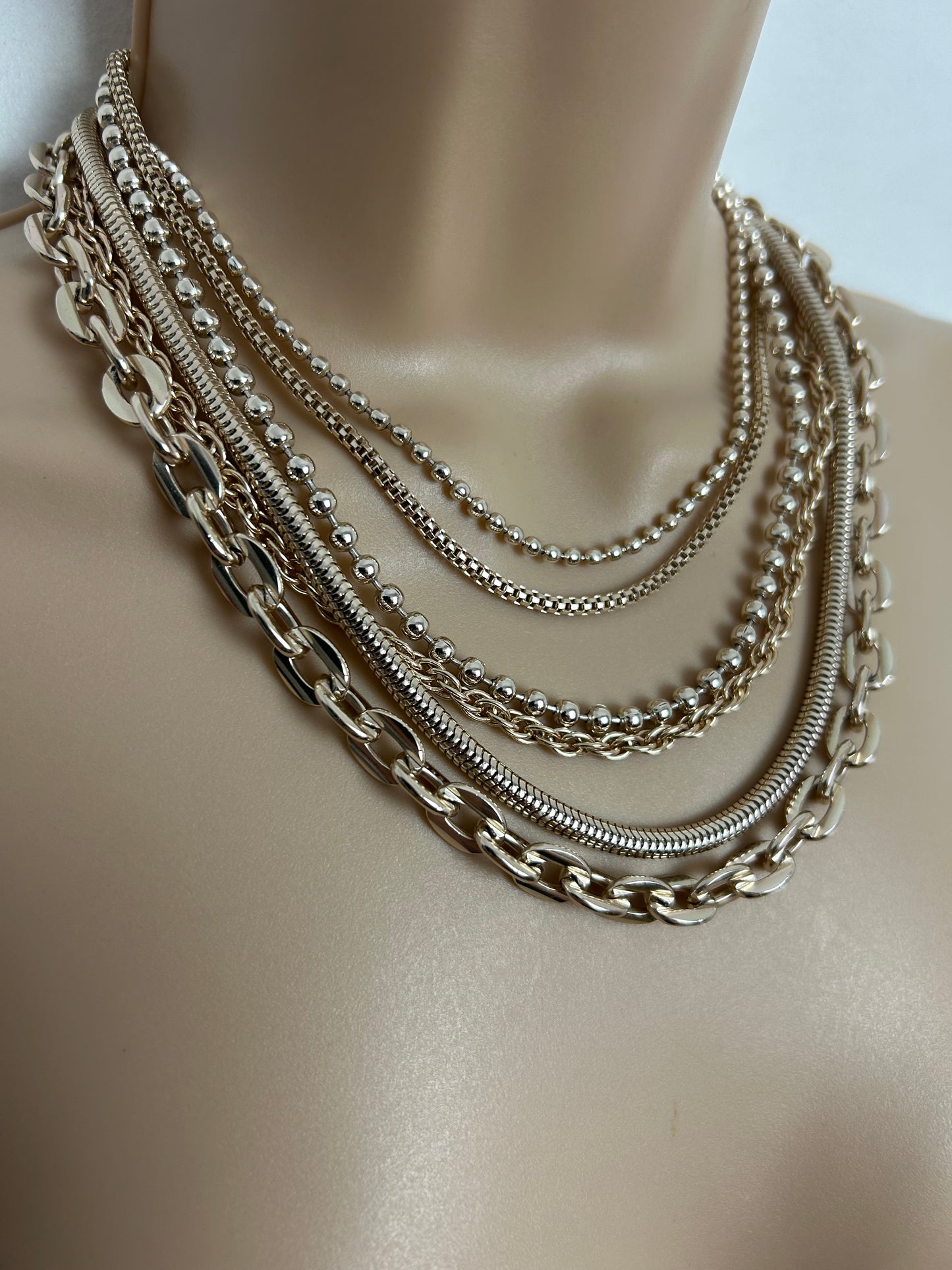 Vintage Gold Tone Multi Strand Stacked Choker Style Necklace