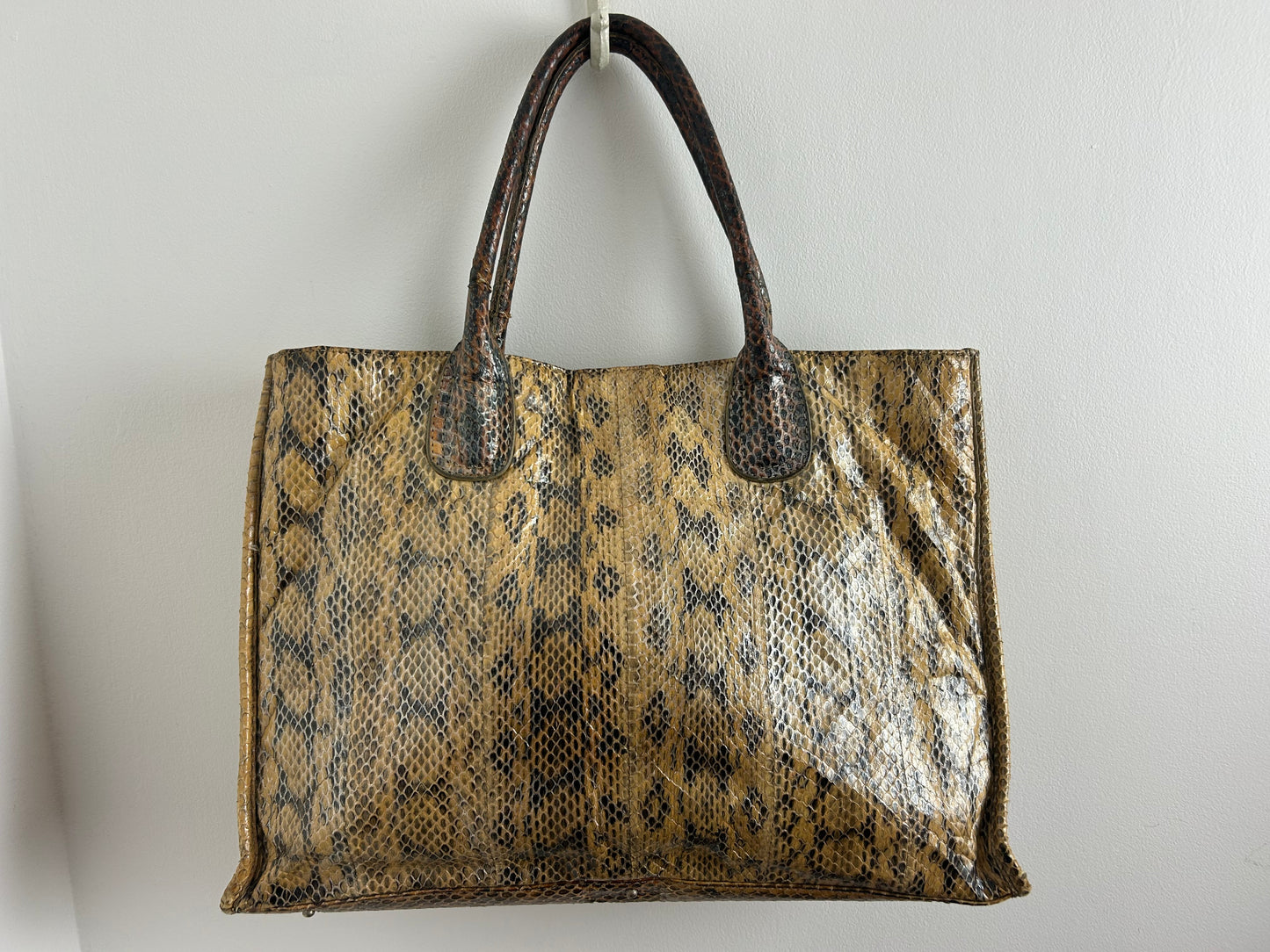 Vintage 1980s BOUTIQUE DESIGNER FRIMA Python Snake Skin Leather Tote Handbag