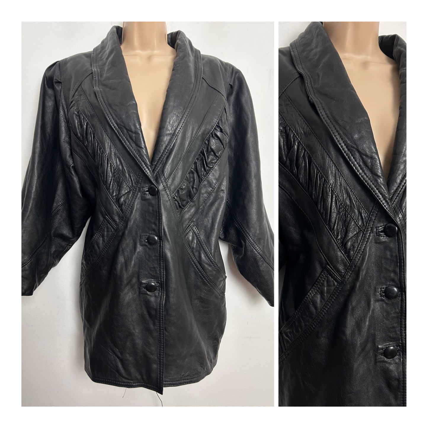 Vintage 1980s UK Size Medium (12-14) VERA PELLE ITALIAN Black Oversized Leather Jacket