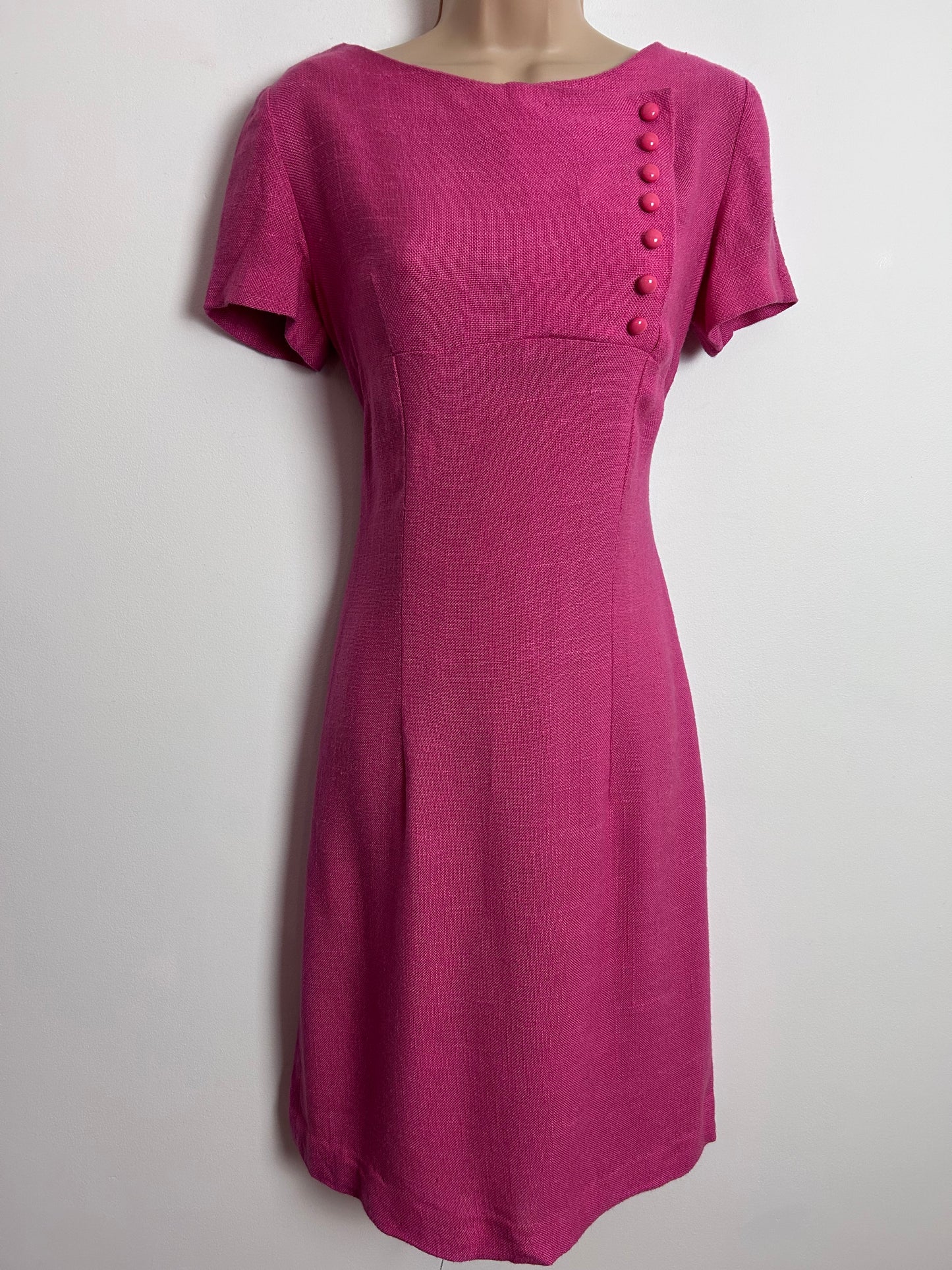 Vintage 1960s RHONA ROY UK Size 8-10 Candy Pink Short Sleeve Mod Shift Dress