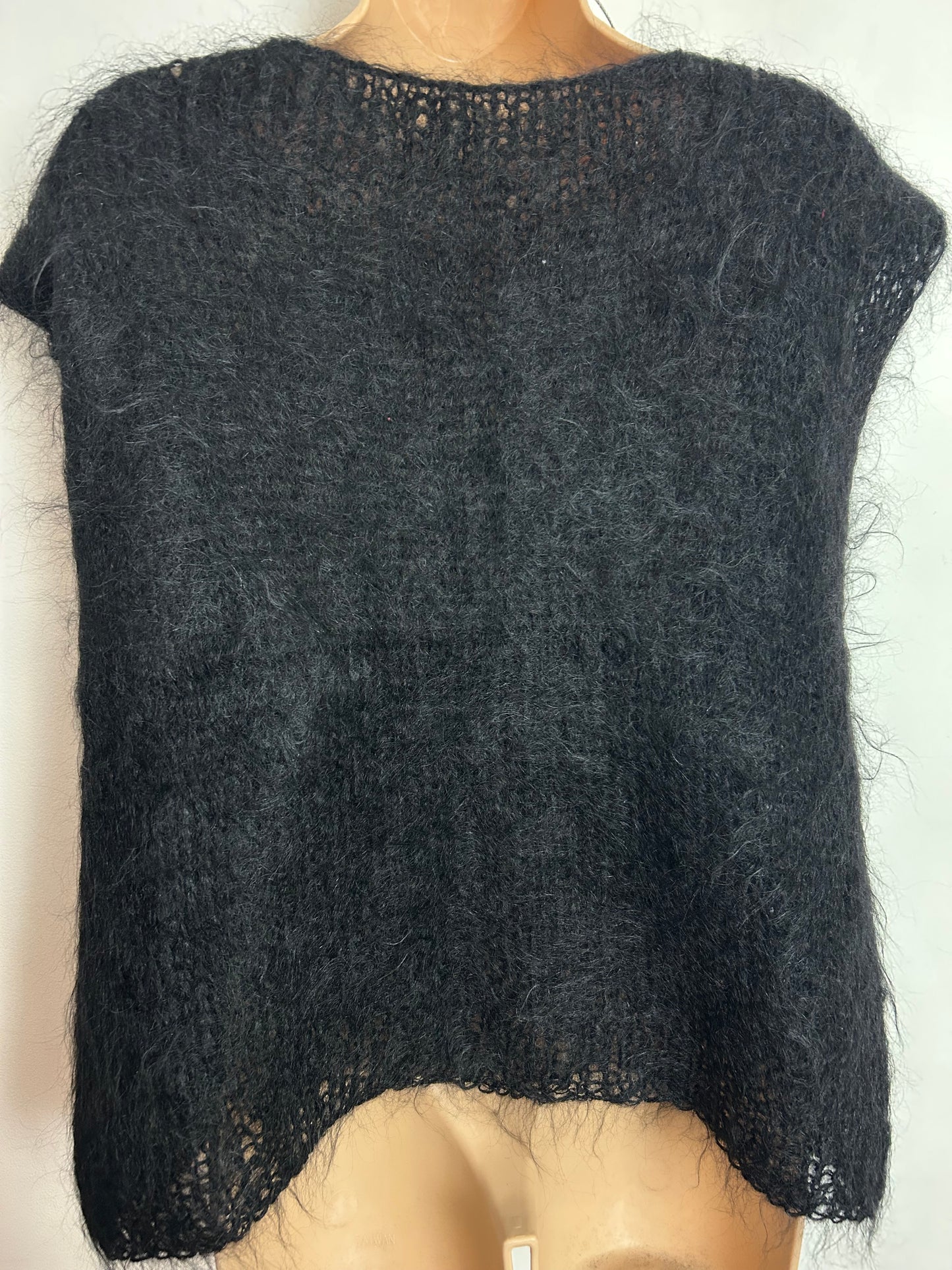 Vintage 1980s Up To Size 16 Black Mohair Jumper With Wooden Bead Detailing