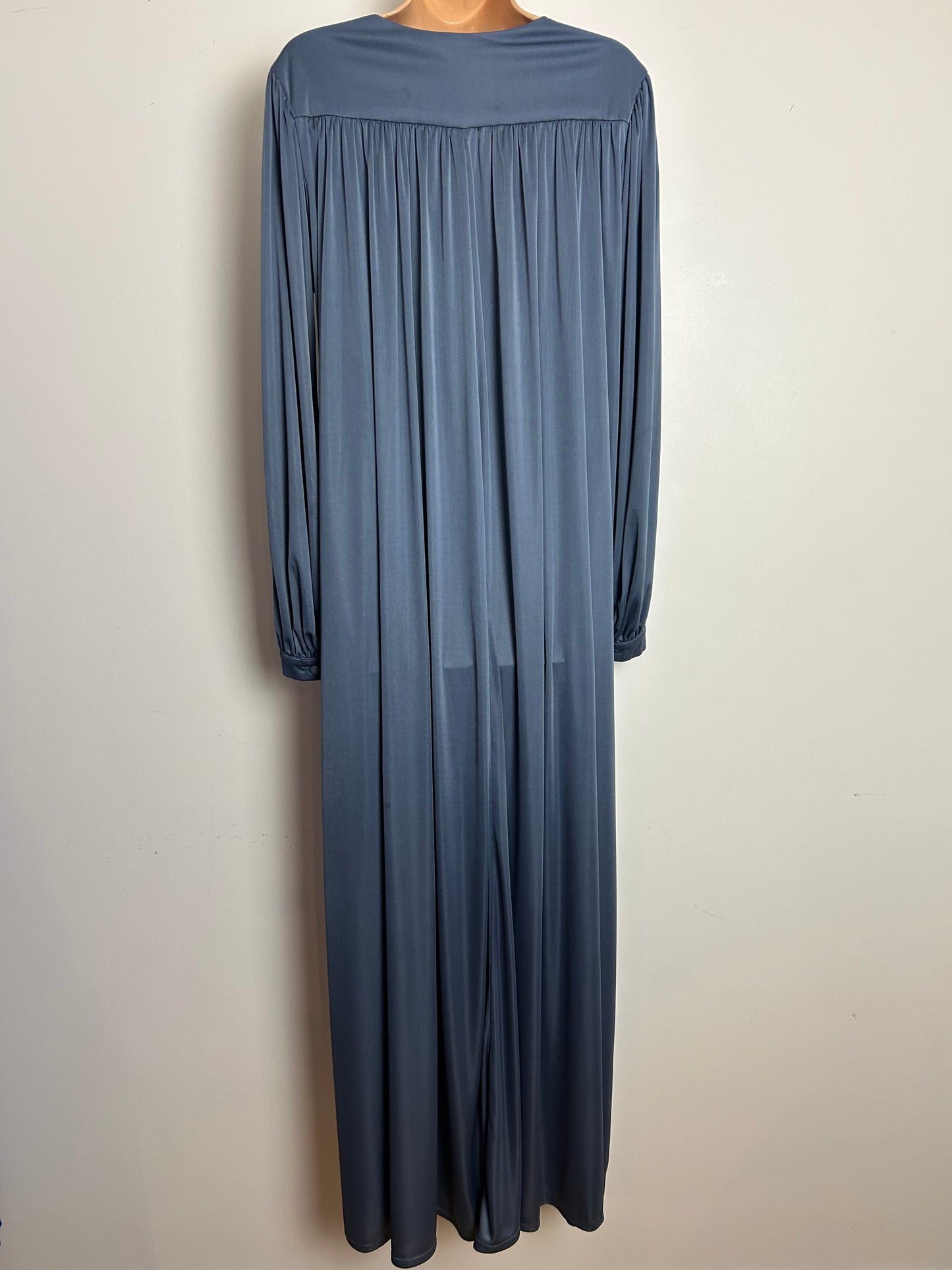 Vintage Early 1970s RARE COLIN GLASCOE Size 10-12 Pewter Gather Pleated Bead Applique Long Sleeve Maxi Dress