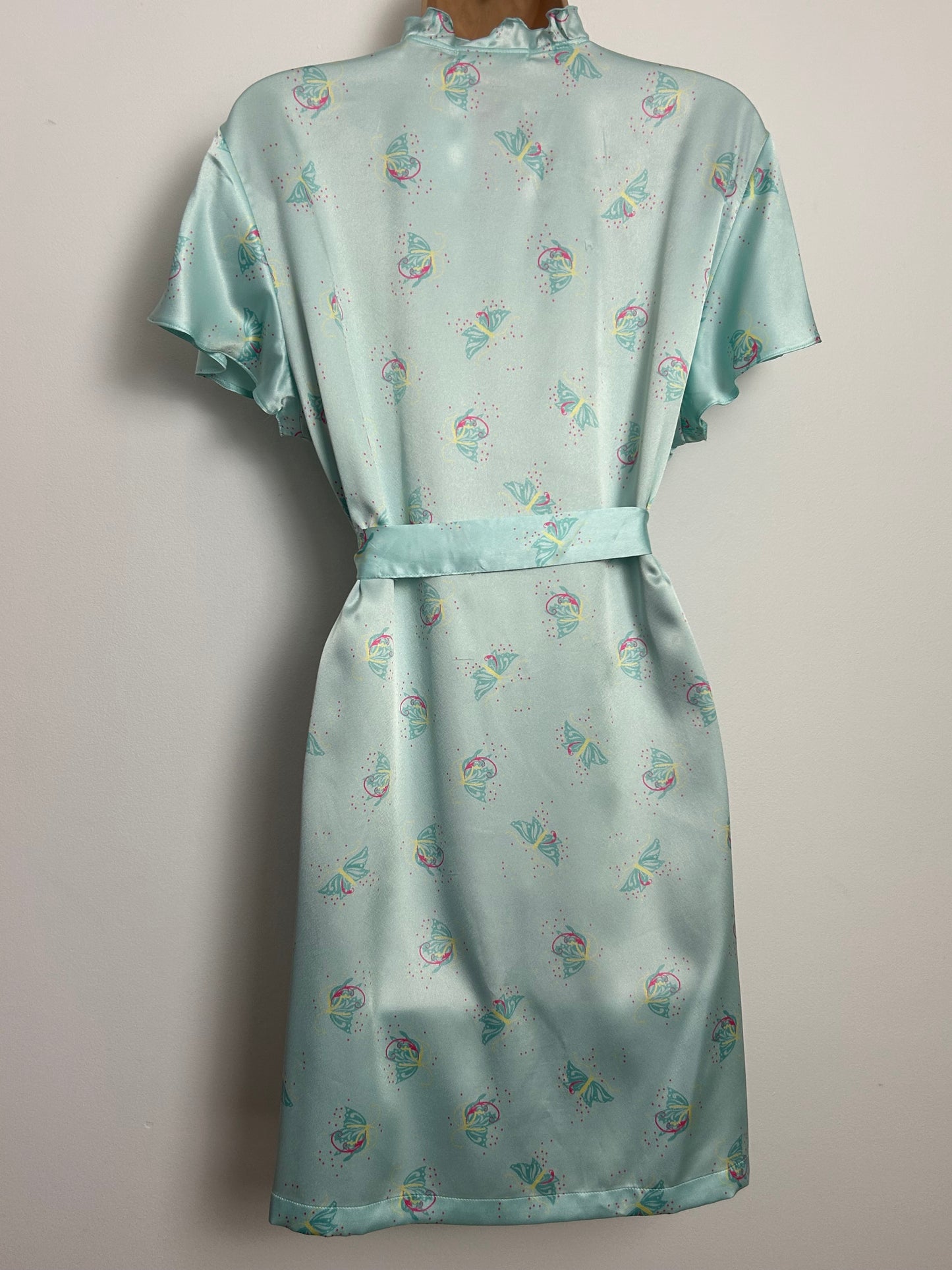 Circa 2008 Y2K Marks & Spencer Size 8-10 Turquoise Green Butterfly Print Silky Wrap Dressing Gown