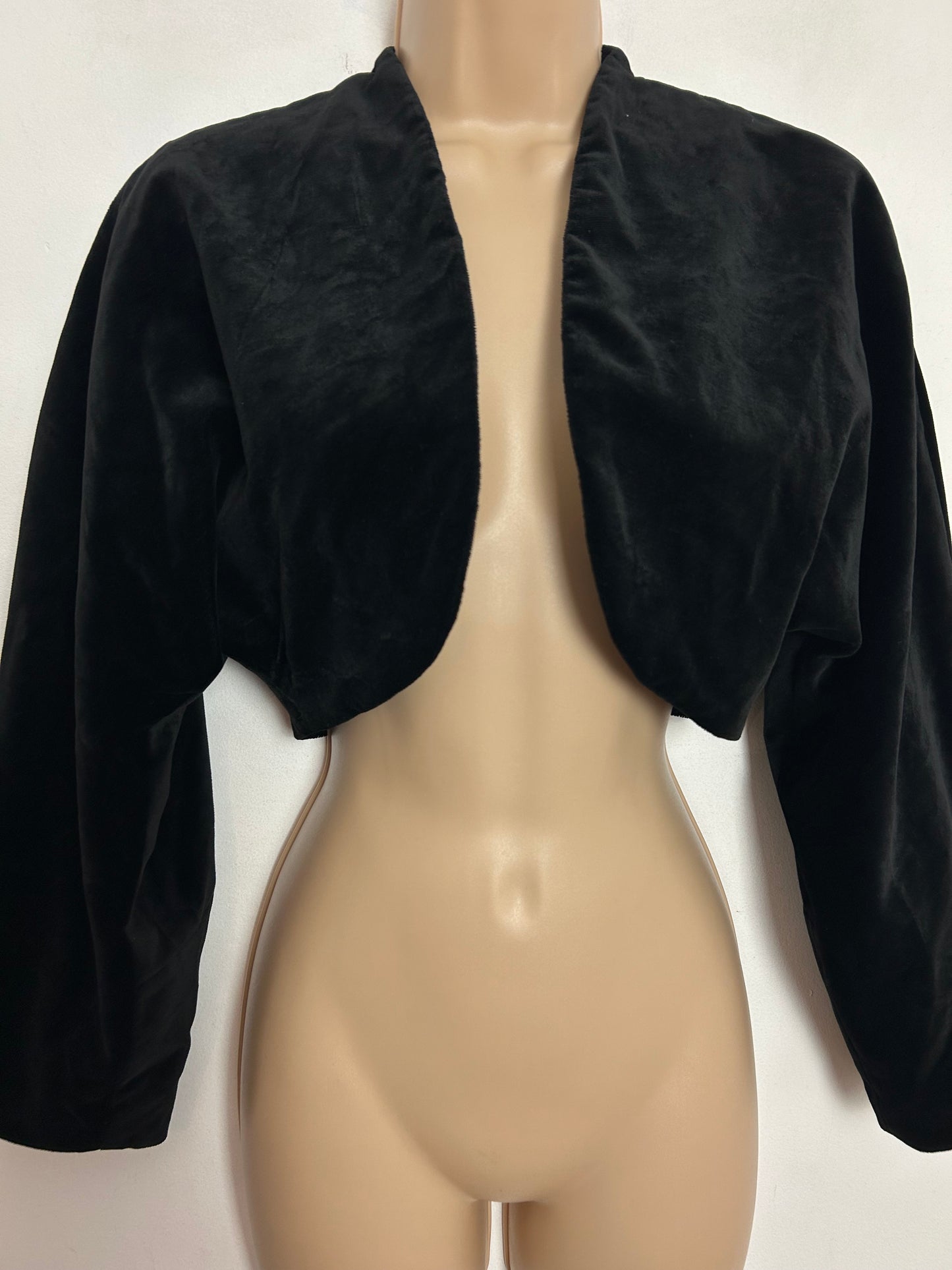 Vintage 1980s JUNGE SALON UK Size 8 Black Velvet Cropped Bolero Cover Up