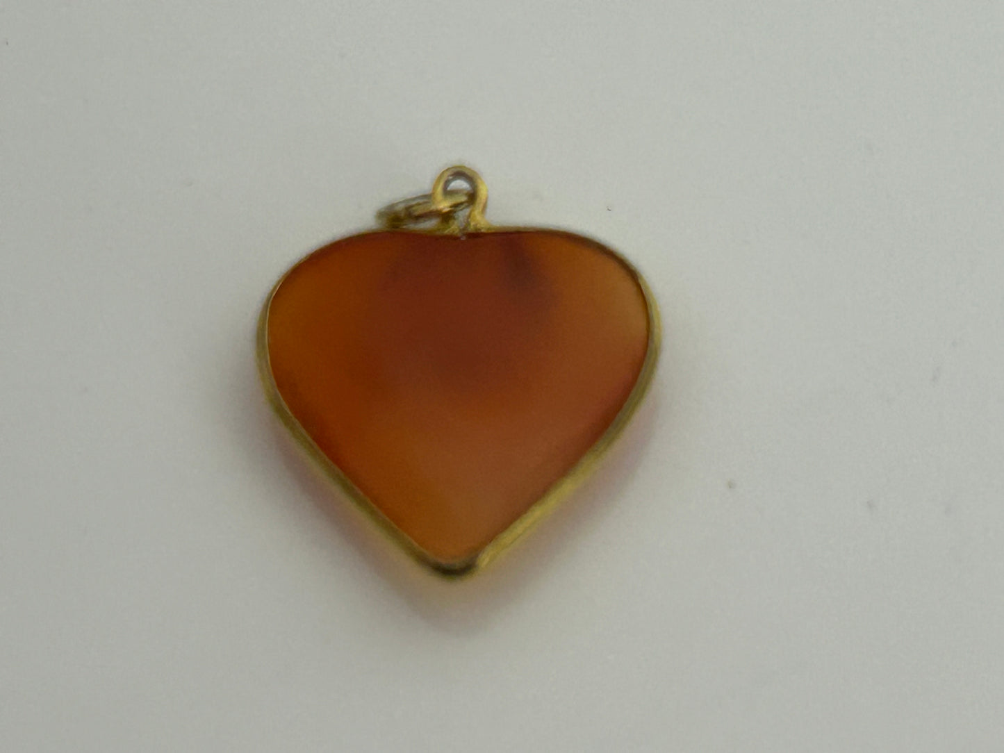 Vintage 1970s Gorgeous Amber Heart Shaped Gold Gilt Pendant
