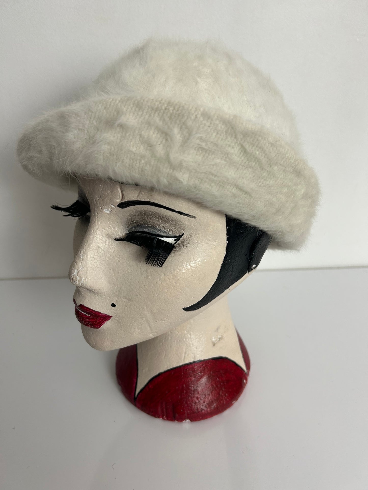 Vintage Lovely Cream Angora Mix Pom Pom Detail Hat