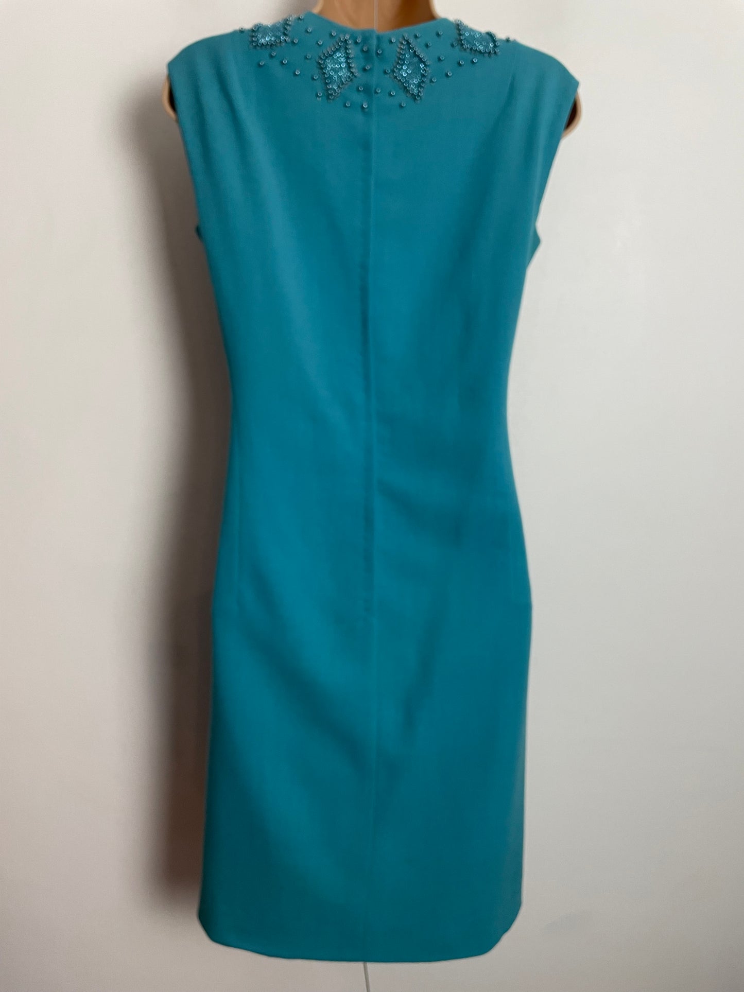 Vintage 1960s UK Size 10 Blue Bead Embellished Detail Mod Party Occasion Shift Dress