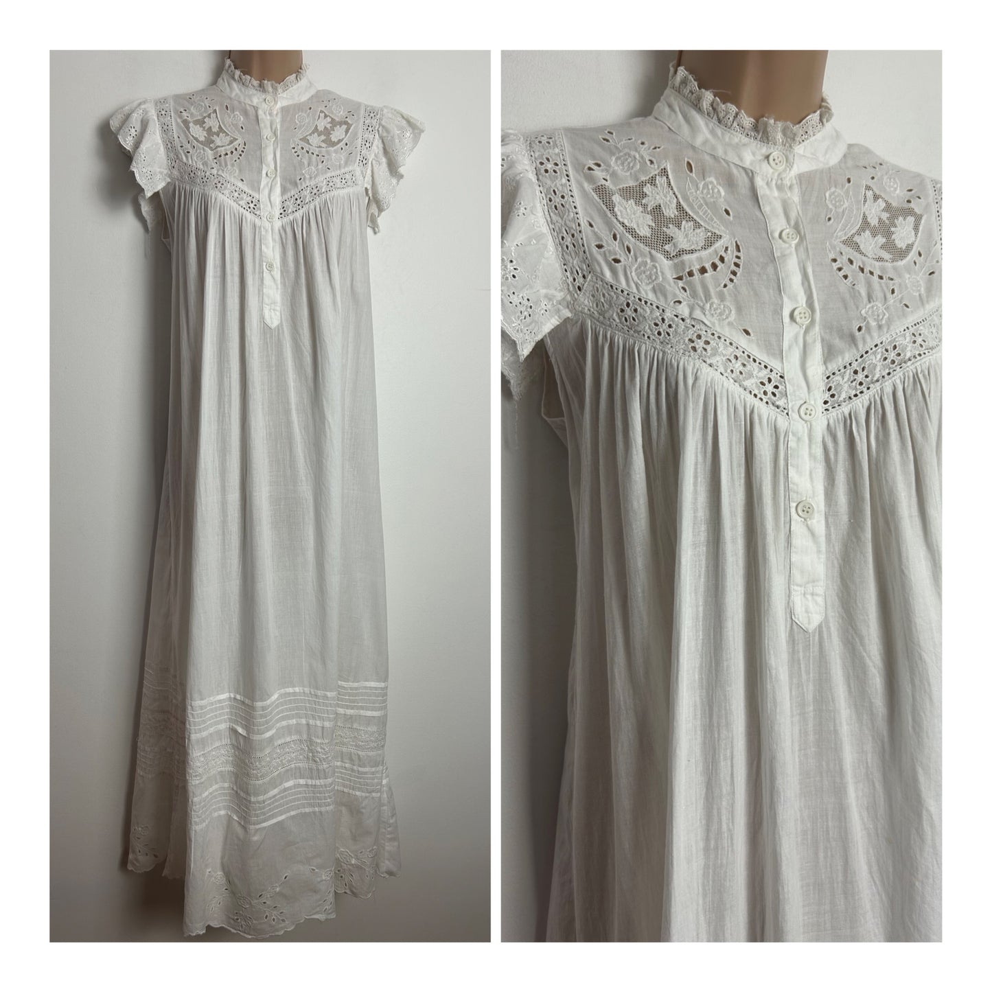 Modern Size S (8-10) White Indian Cotton Brodrie Anglais Detail Smock Style Nightdress Or Dress