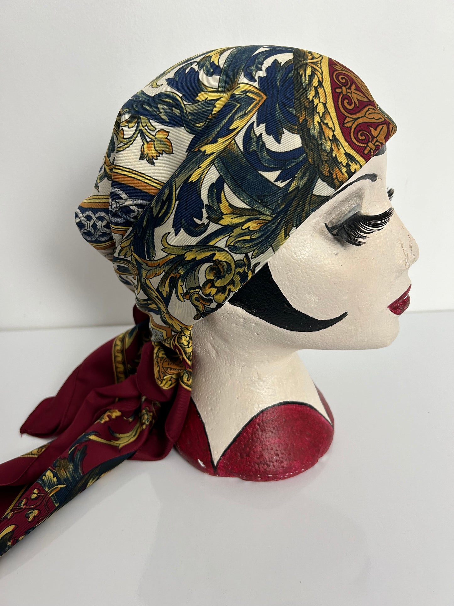 Vintage Italian MILANA Dark Red Nouveau Baroque Print Large Polyester Scarf 87cm x 87cm