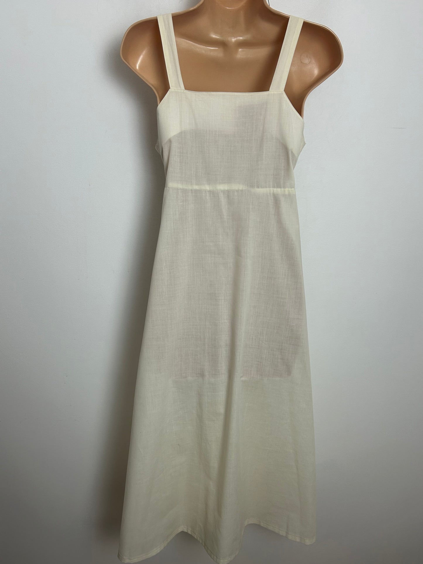 Vintage 1970s Size 8 Cream & Brown Embroidered Pocket Detail Cotton Summer Day Dress