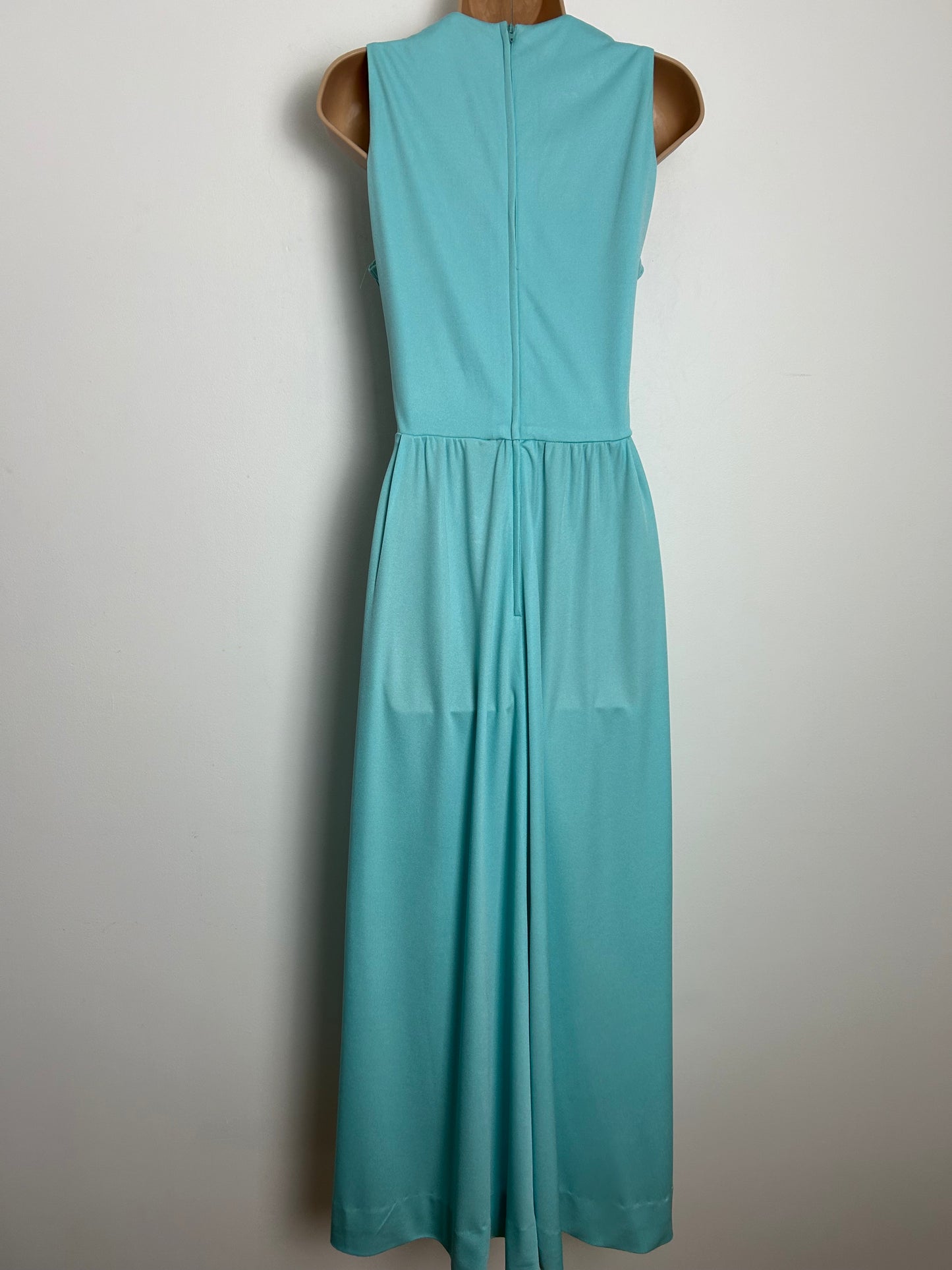 Vintage 1960s CARNEGIE OF LONDON Size 12 Ice Blue Pleated Bodice Sleeveless Occasion Maxi Dress