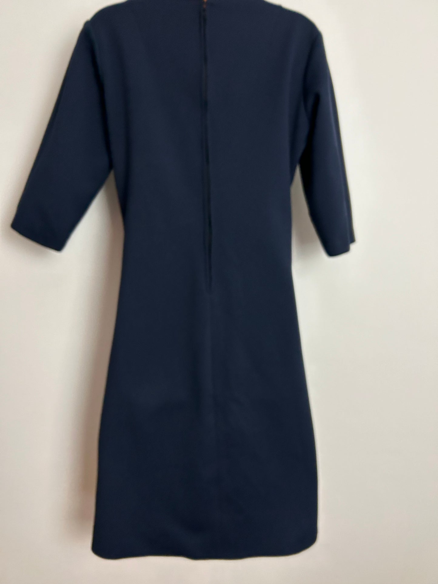Vintage 1960s UK Size 16 Dark Midnight Blue Ribbed 3/4 Sleeve Mod Shift Dress