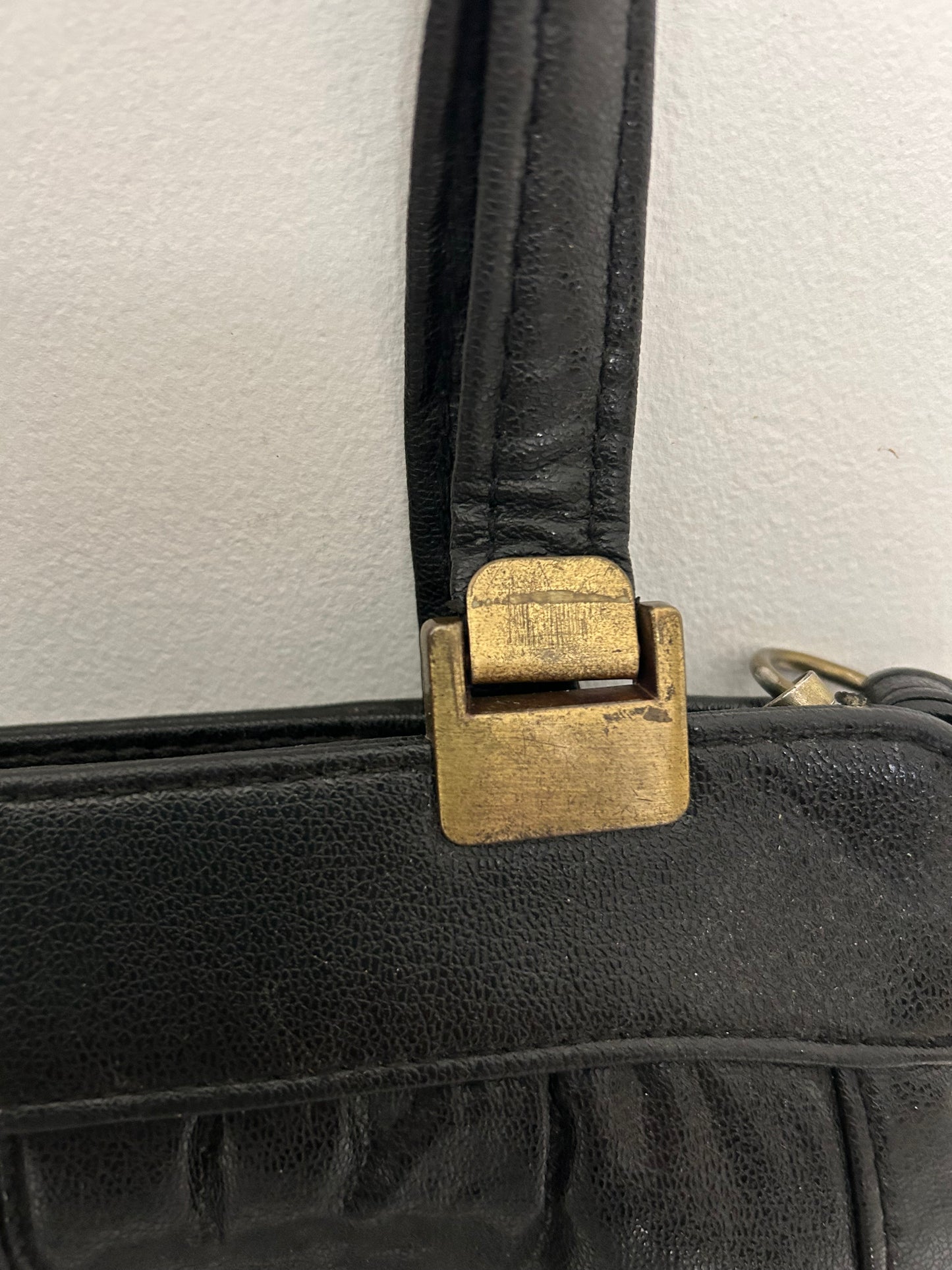 Vintage Late 1970s Black Leather Handbag Or Shoulder Bag