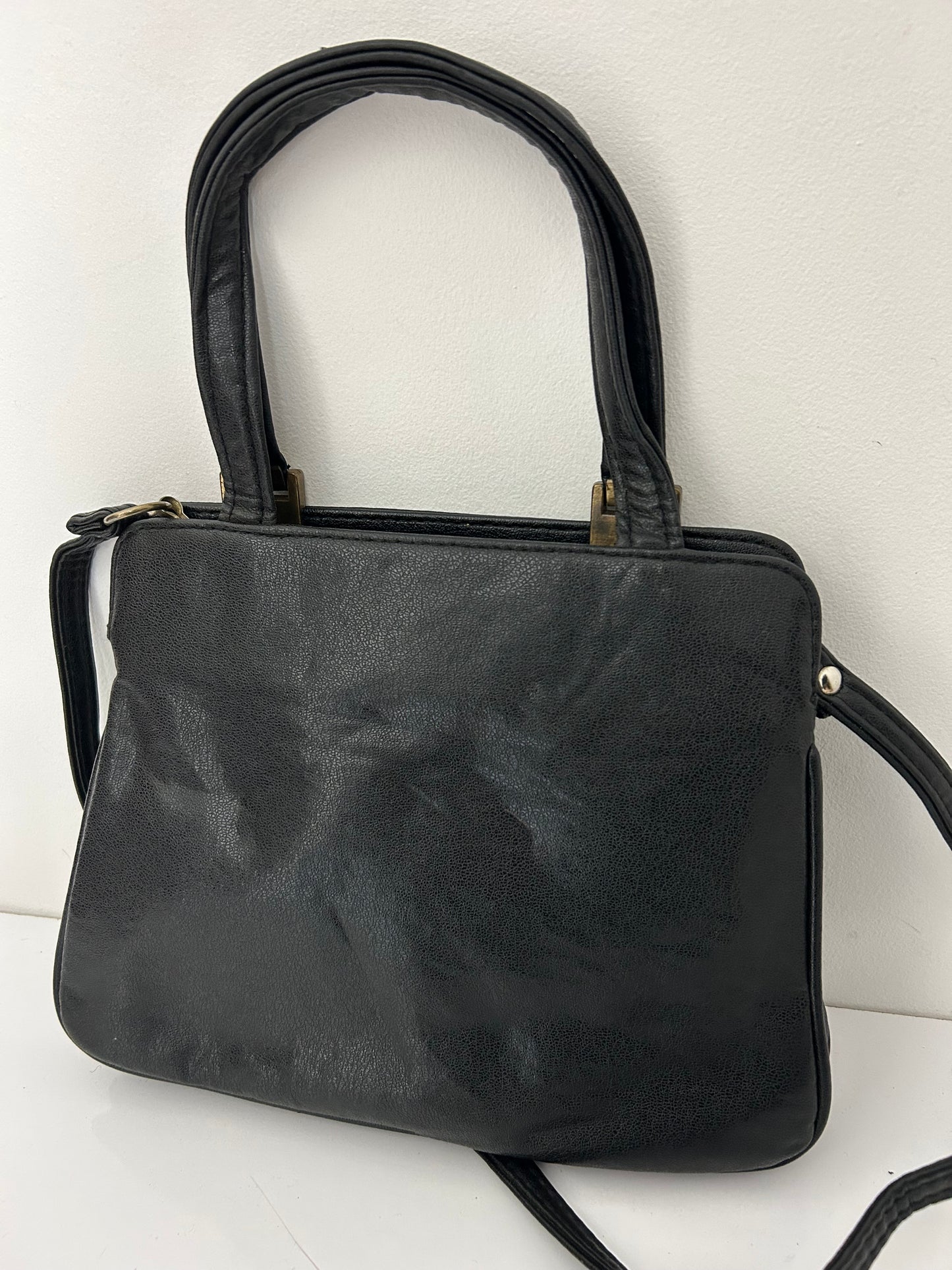 Vintage Late 1970s Black Leather Handbag Or Shoulder Bag
