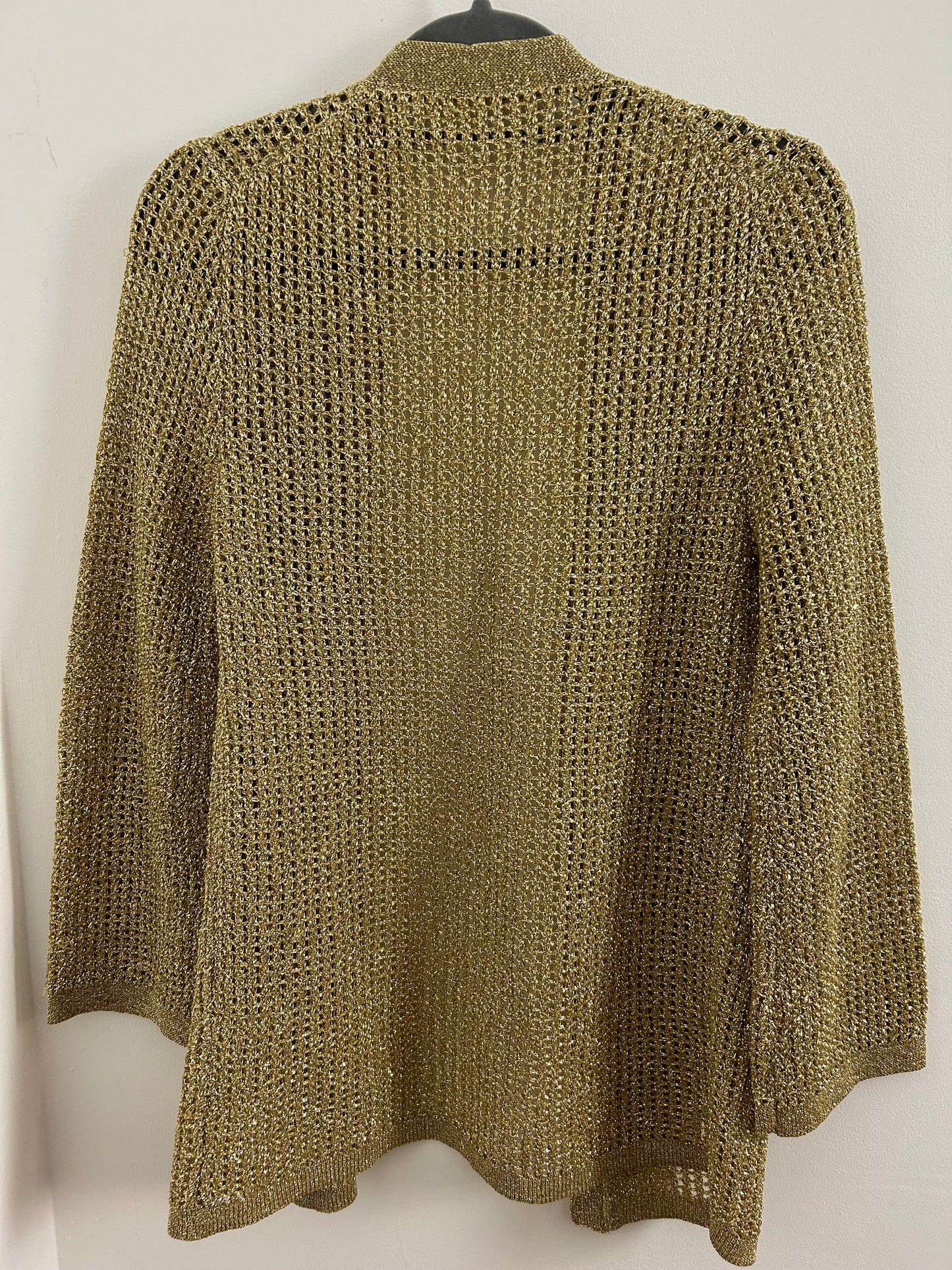Vintage 1990s UK Size 10-12 Gold Lurex Knit Open Fronted Long Sleeve Cover Up Cardigan