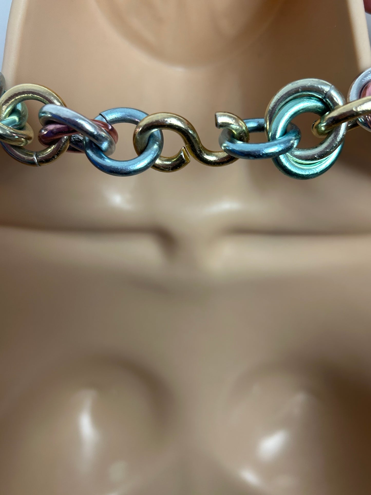 Vintage 90s Pastel Colours Metal Chunky Chain Choker Necklace