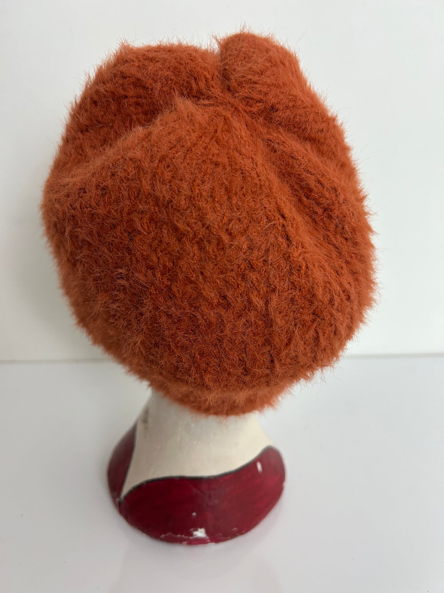 Vintage Rusty Brown Wool & Angora Knit Beanie Style Hat