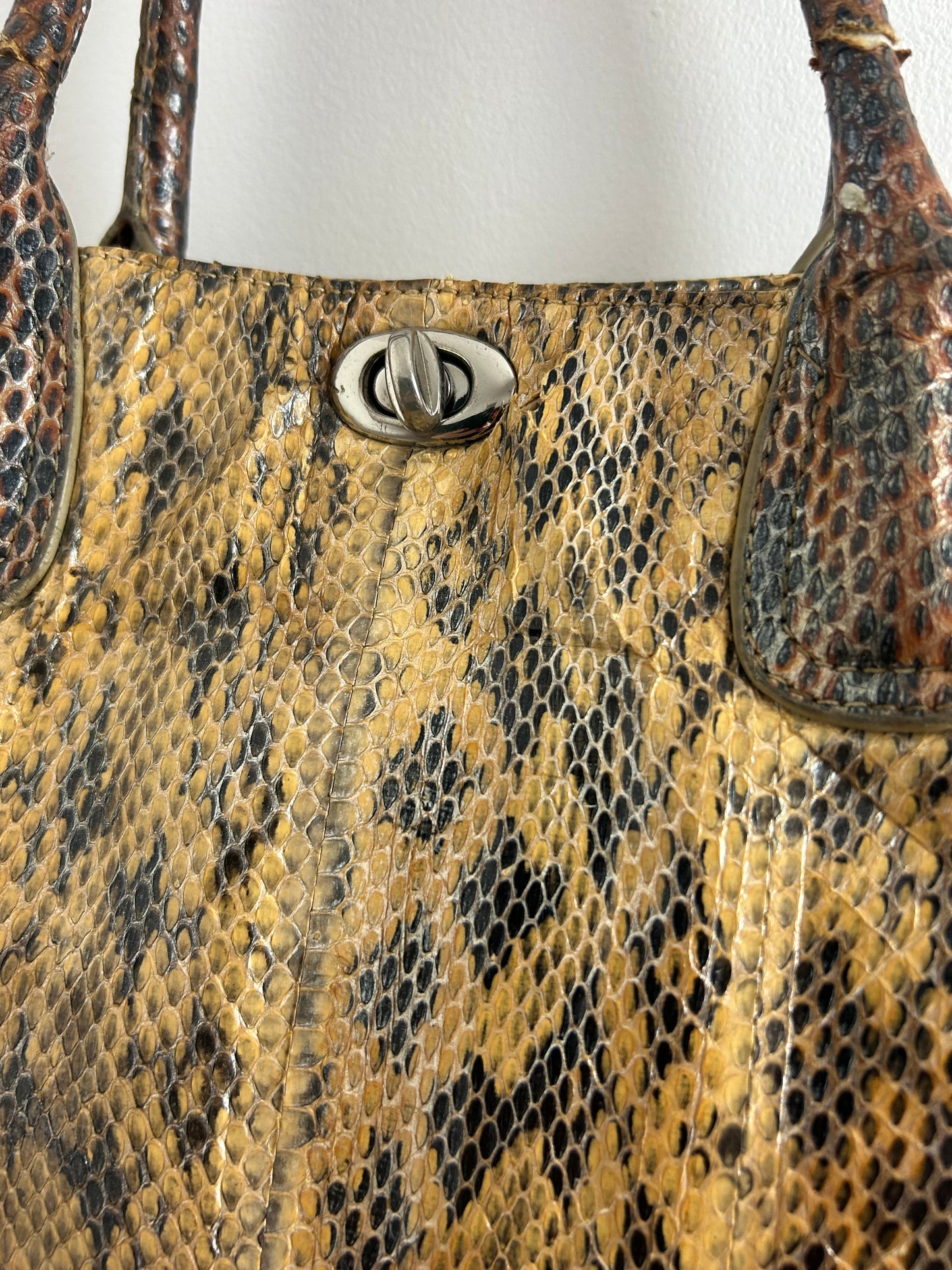 Vintage 1980s BOUTIQUE DESIGNER FRIMA Python Snake Skin Leather Tote Handbag