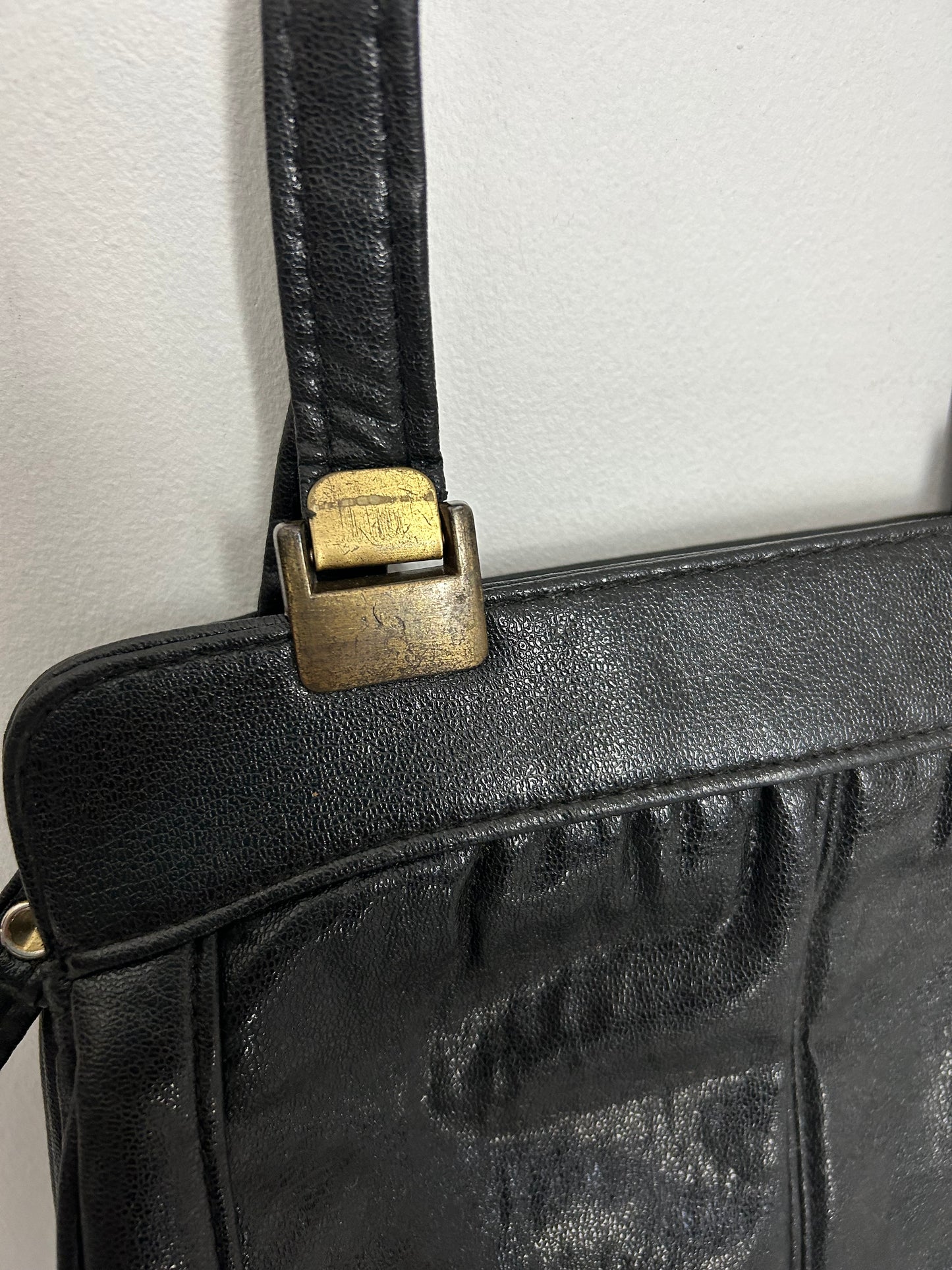 Vintage Late 1970s Black Leather Handbag Or Shoulder Bag