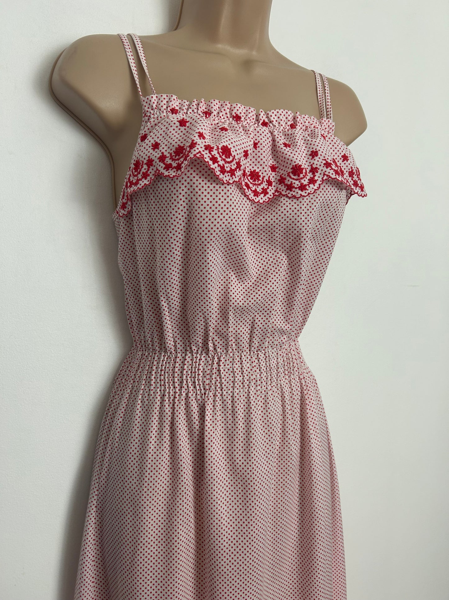 Vintage Size 10 White & Red Polka Dot Double Strap Cotton Nightdress