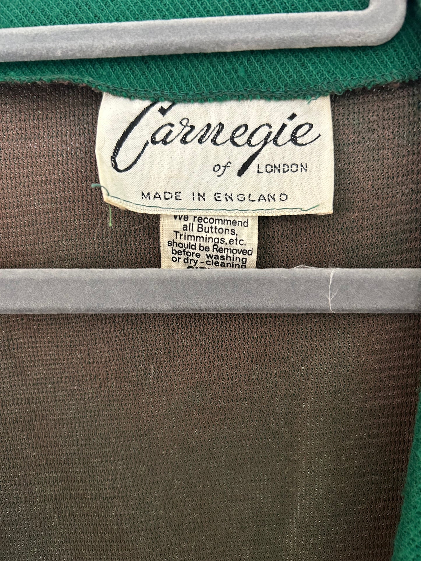 Vintage Early 1960s CARNEGIE OF LONDON Size 12 Bottle Green Velvet Bow Detail 2 Piece Dress & Jacket Suit