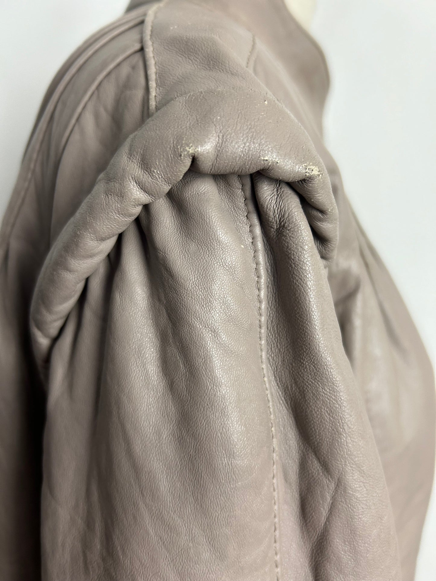 Vintage 1980s Approx UK Size 10 Taupe Popper Fastening Leather Jacket/Coat