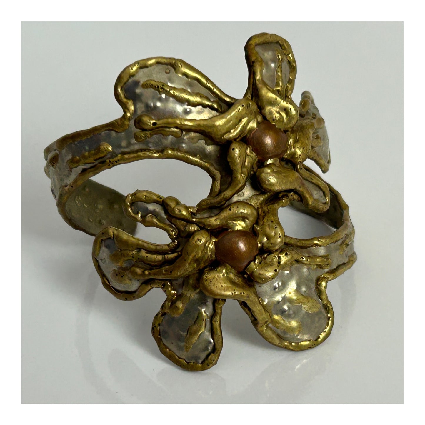 Vintage Chunky Mixed Metal Brutalist Style Cuff Bangle/Bracelet