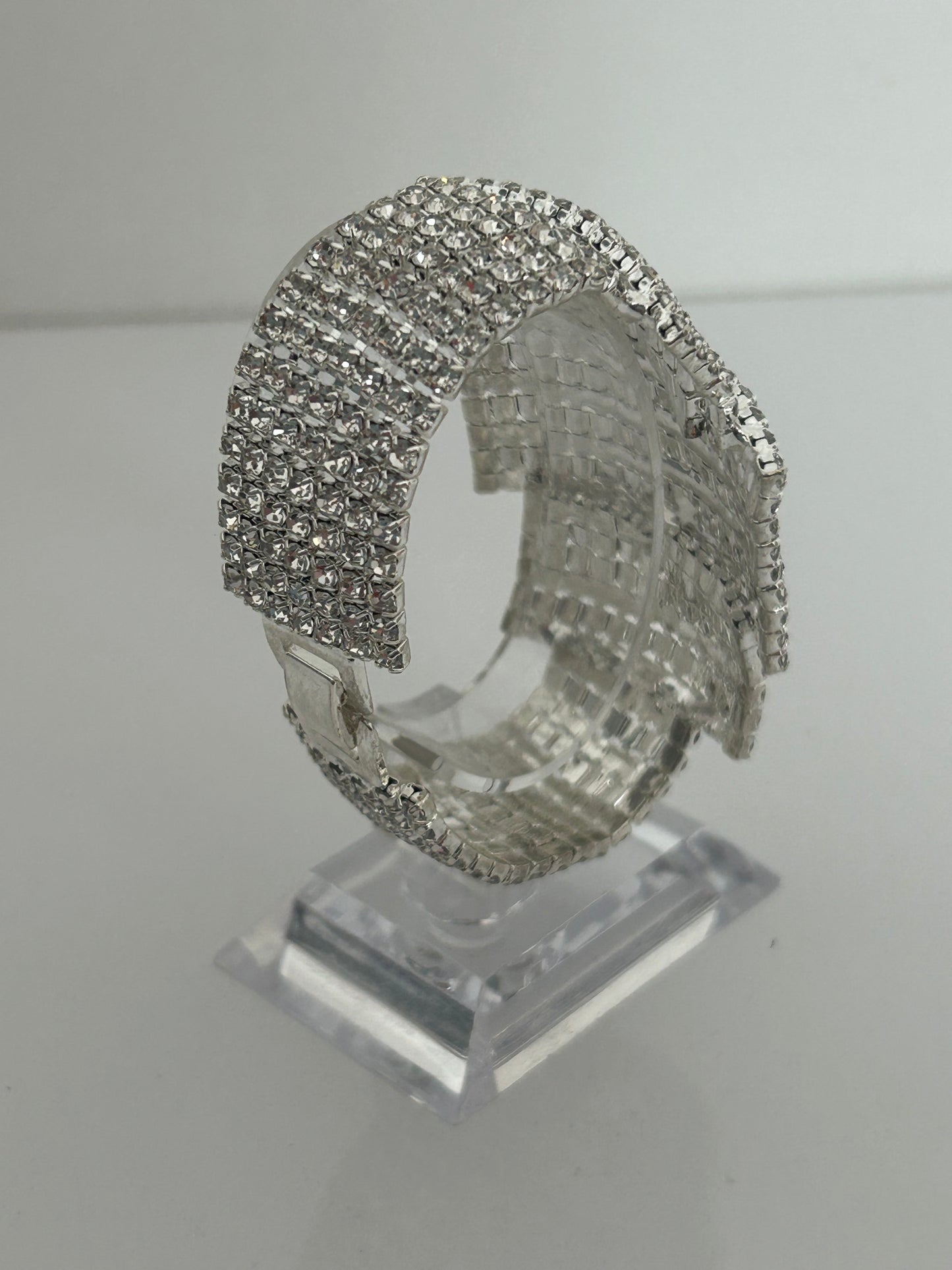 Vintage Silver Tone Diamante Set Deco Inspired Large Statement Bracelet