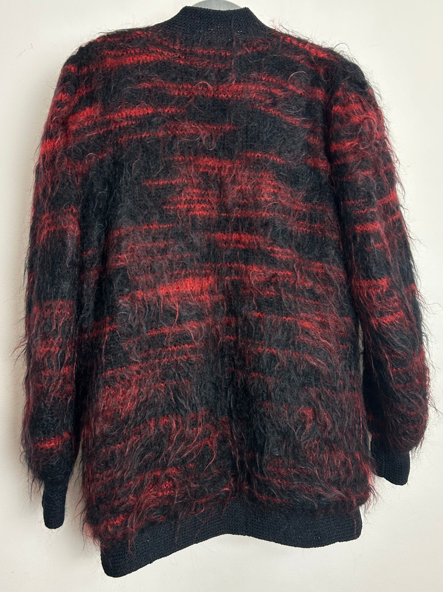Vintage 1980s Up To Size 14 Black & Red Mohair Open Fronted Fully Lined Cardigan