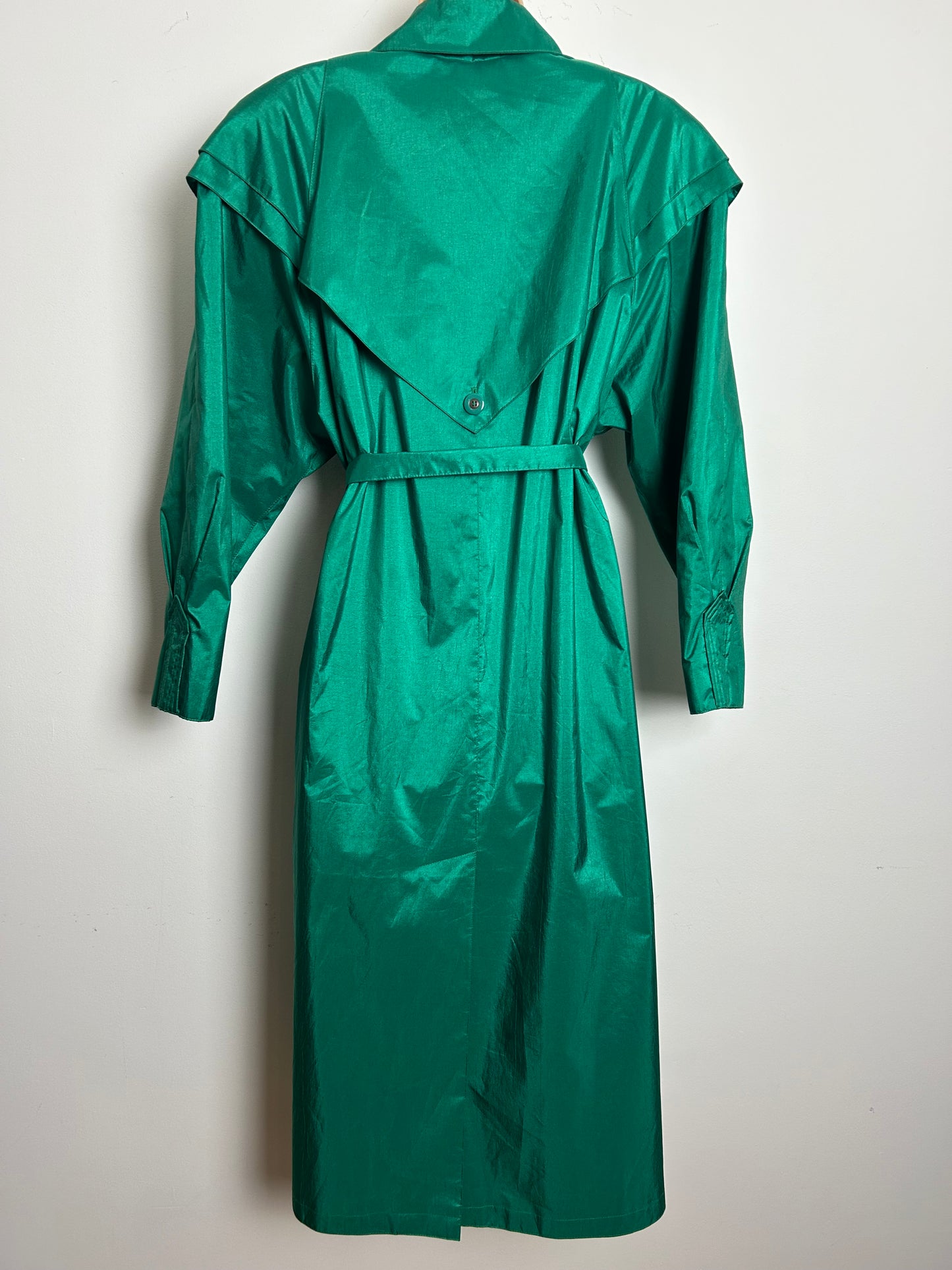 Vintage 1980s BRITISH MIST Size 12-14 Emerald Green Belted Trench Coat