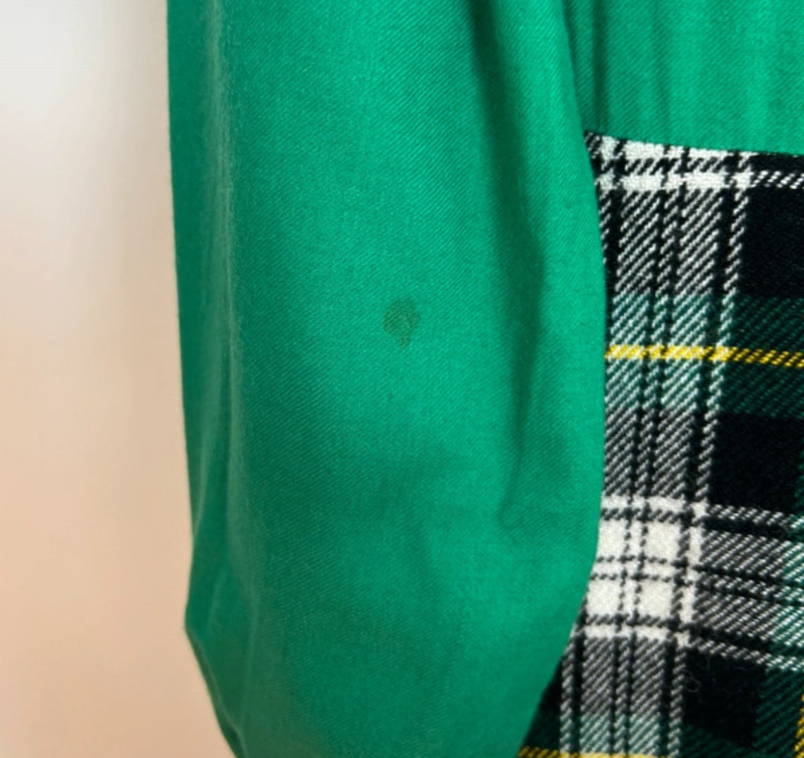 Vintage 1970s Size 10 Green Tartan Check Long Sleeve Cotton & Wool Mix Prairie Maxi Dress