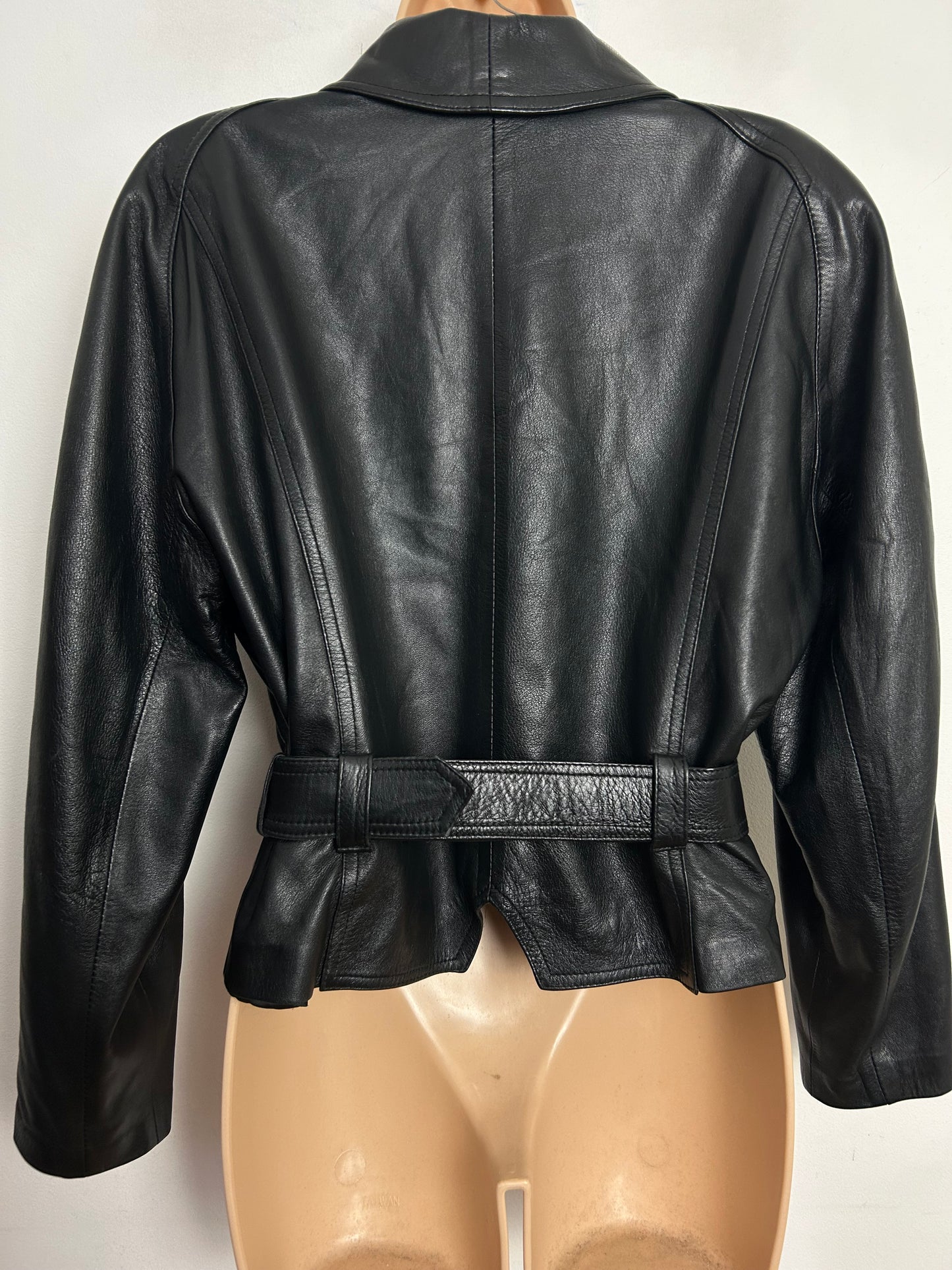 Vintage 1980s UK Size 10-12 Gorgeous Black Soft Supple Real Leather Belted Cropped Jacket