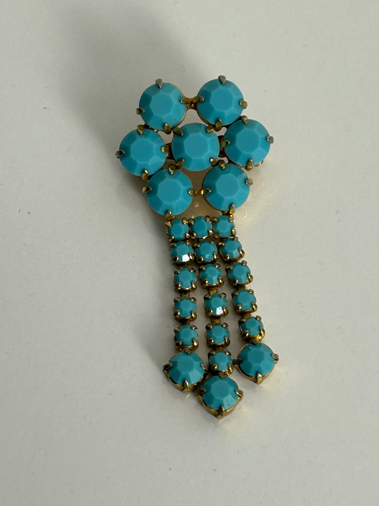 Vintage 1960s Blue Turquoise Glass Stone Flower Brooch