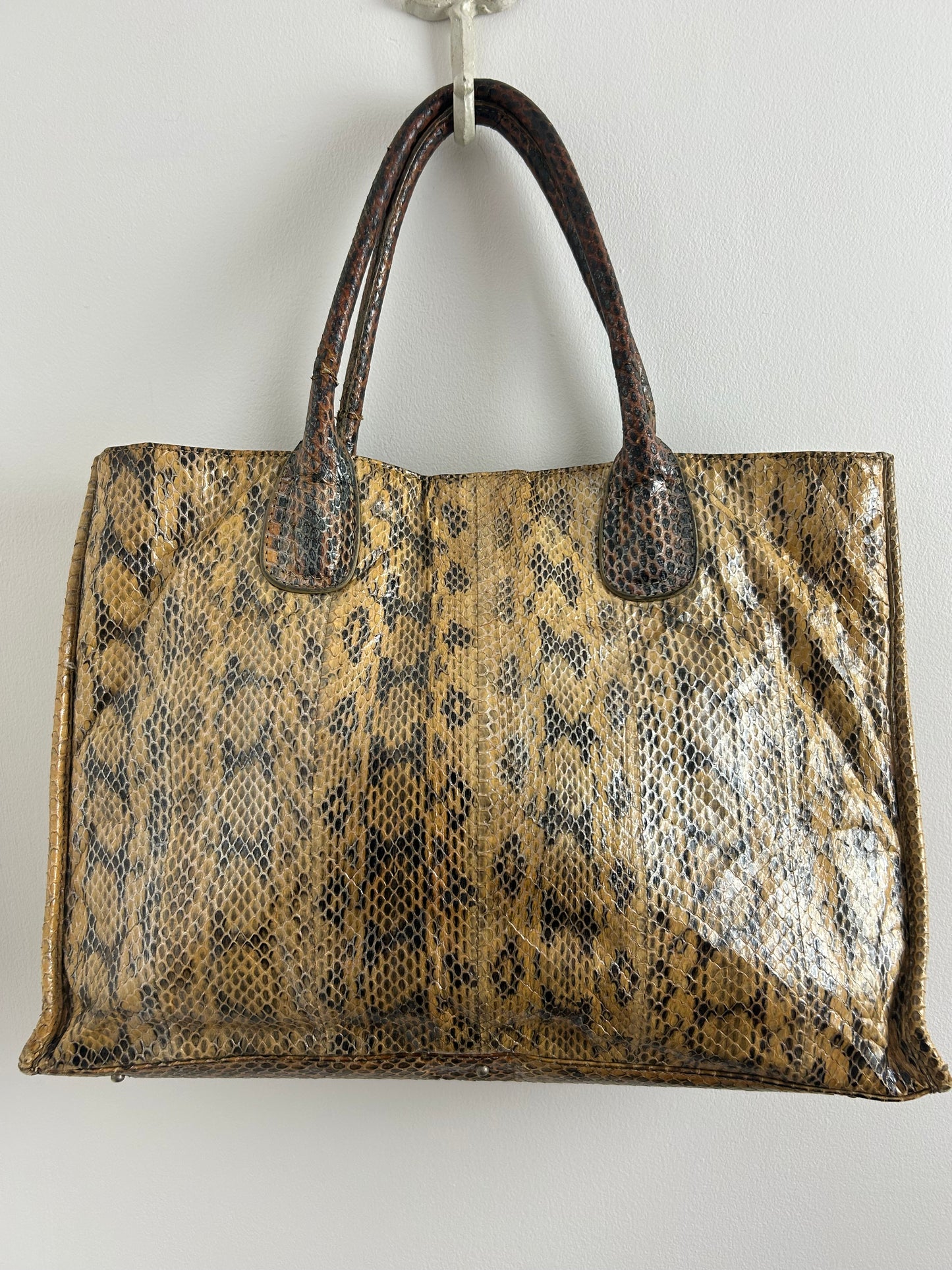 Vintage 1980s BOUTIQUE DESIGNER FRIMA Python Snake Skin Leather Tote Handbag