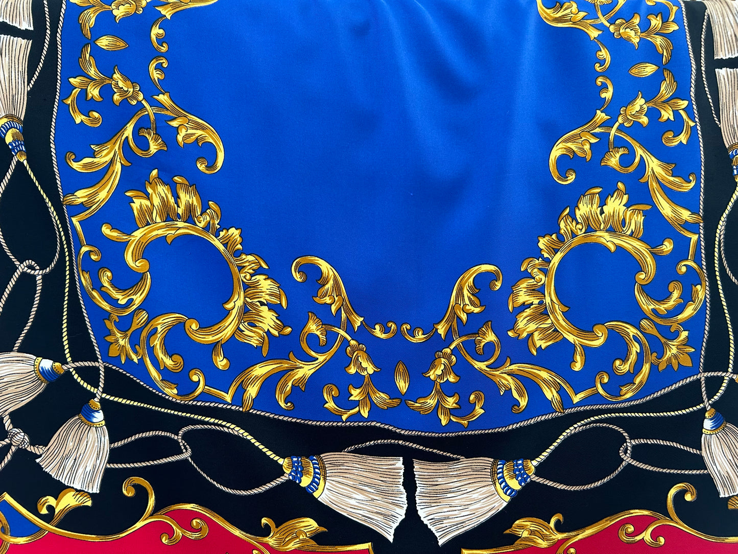 Vintage Italian Blue Black & Red Baroque Regalia Print Large Scarf 86cm x 89cm