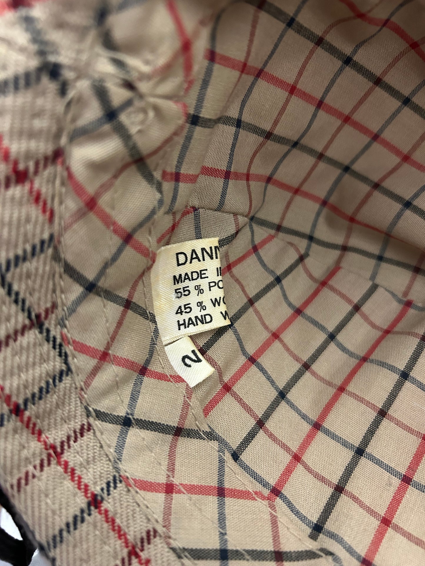 Vintage DANNIMAC Beige Red & Black Check Wool Mix Trilby Style Hat