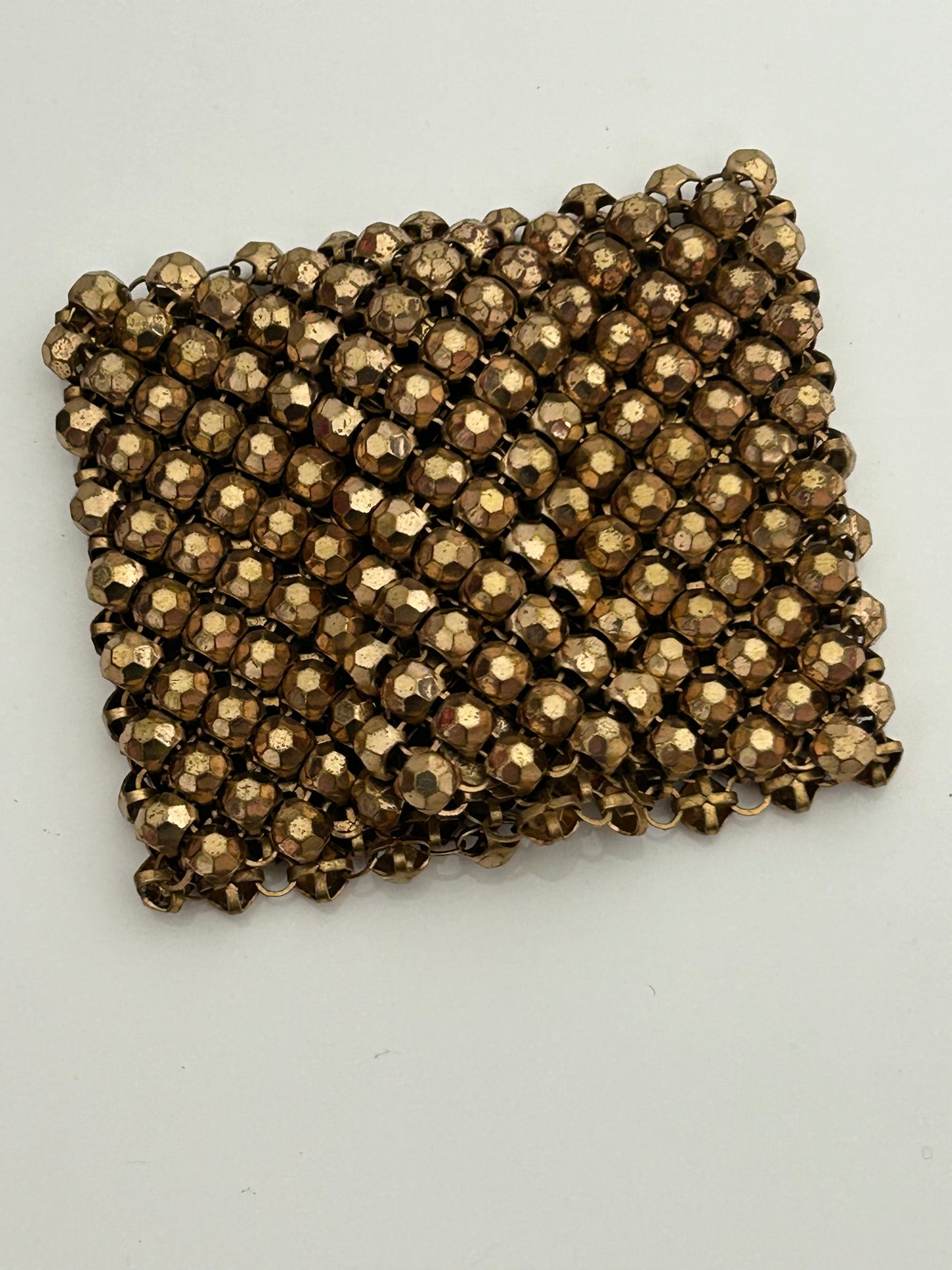 Vintage Dark Gold Tone Mixed Metal Multi Faceted Mesh Wide Cuff Style Bracelet