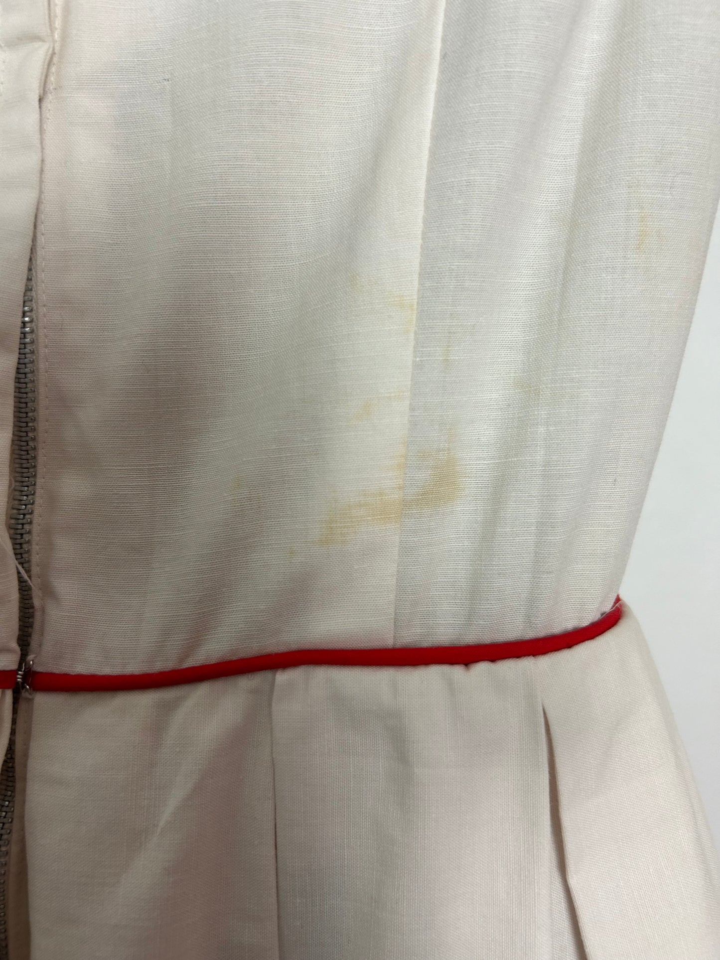 Vintage 1950s BLANES Size 6 AMAZING Cream & Red Strawberry Print Cotton Belted Pleated Dress