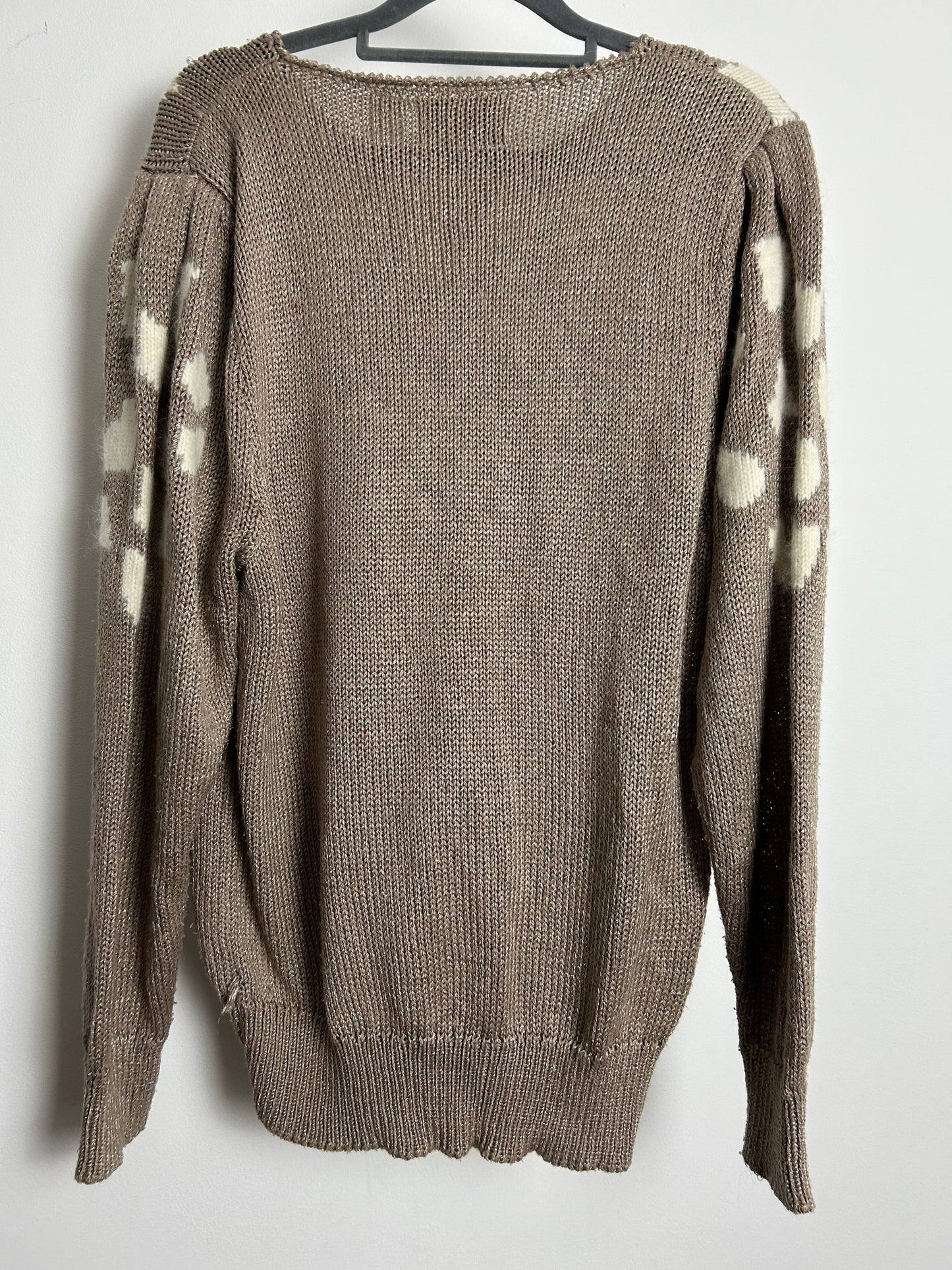 Vintage 1980s ARCADIA AVENUE Up To Size 14/16 Light Brown & Cream Animal Print Bead Detail Jumper