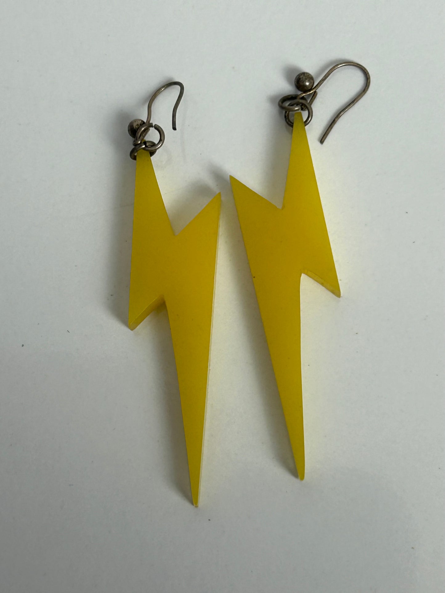 Vintage 1980s 1990s Retro Yellow Lightening Bold Pierced Dangle Earrings