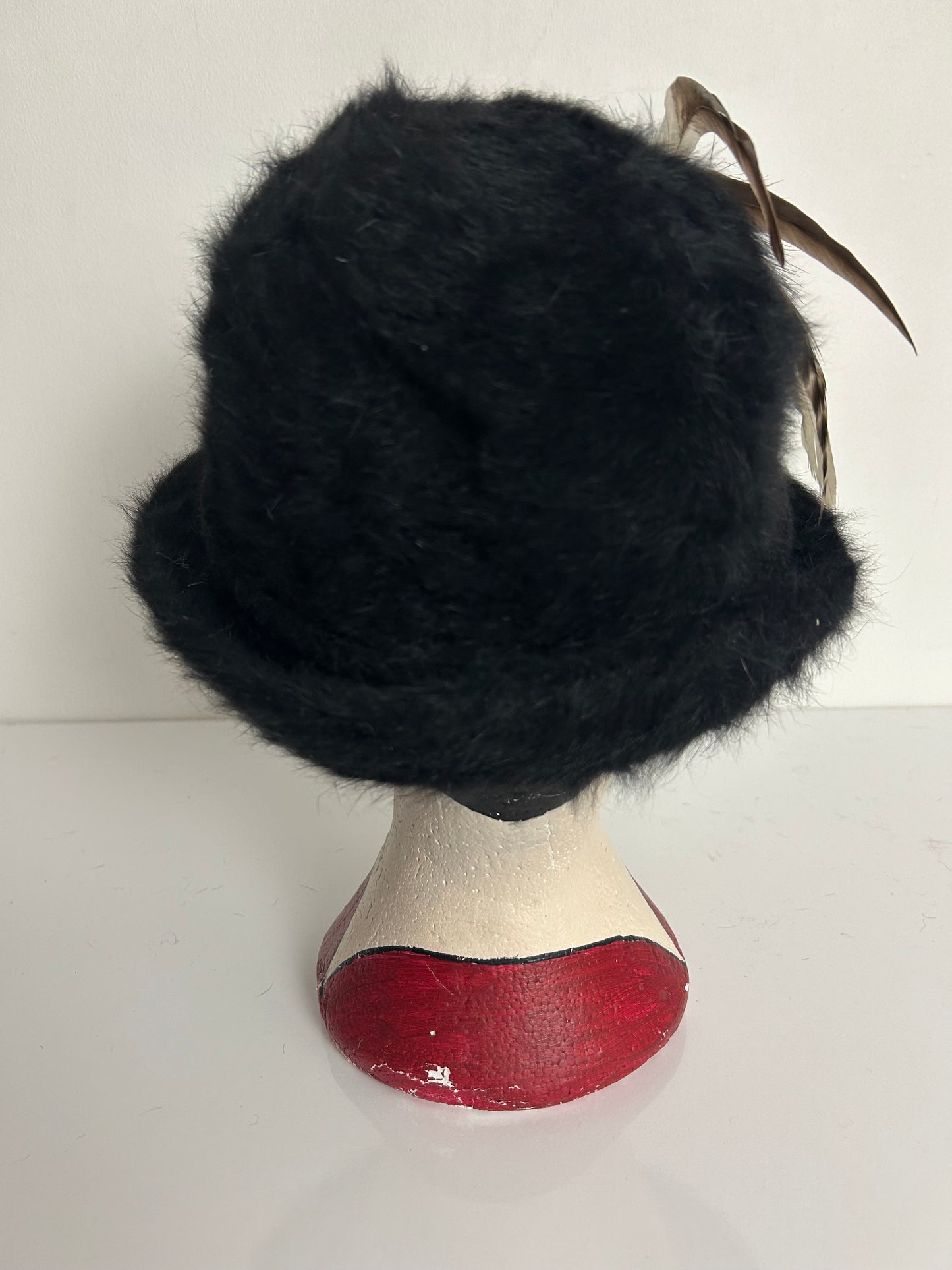 Vintage GOLDEN GATE Black Soft Angora Mix Pheasant Feather Detail Trilby Style Hat
